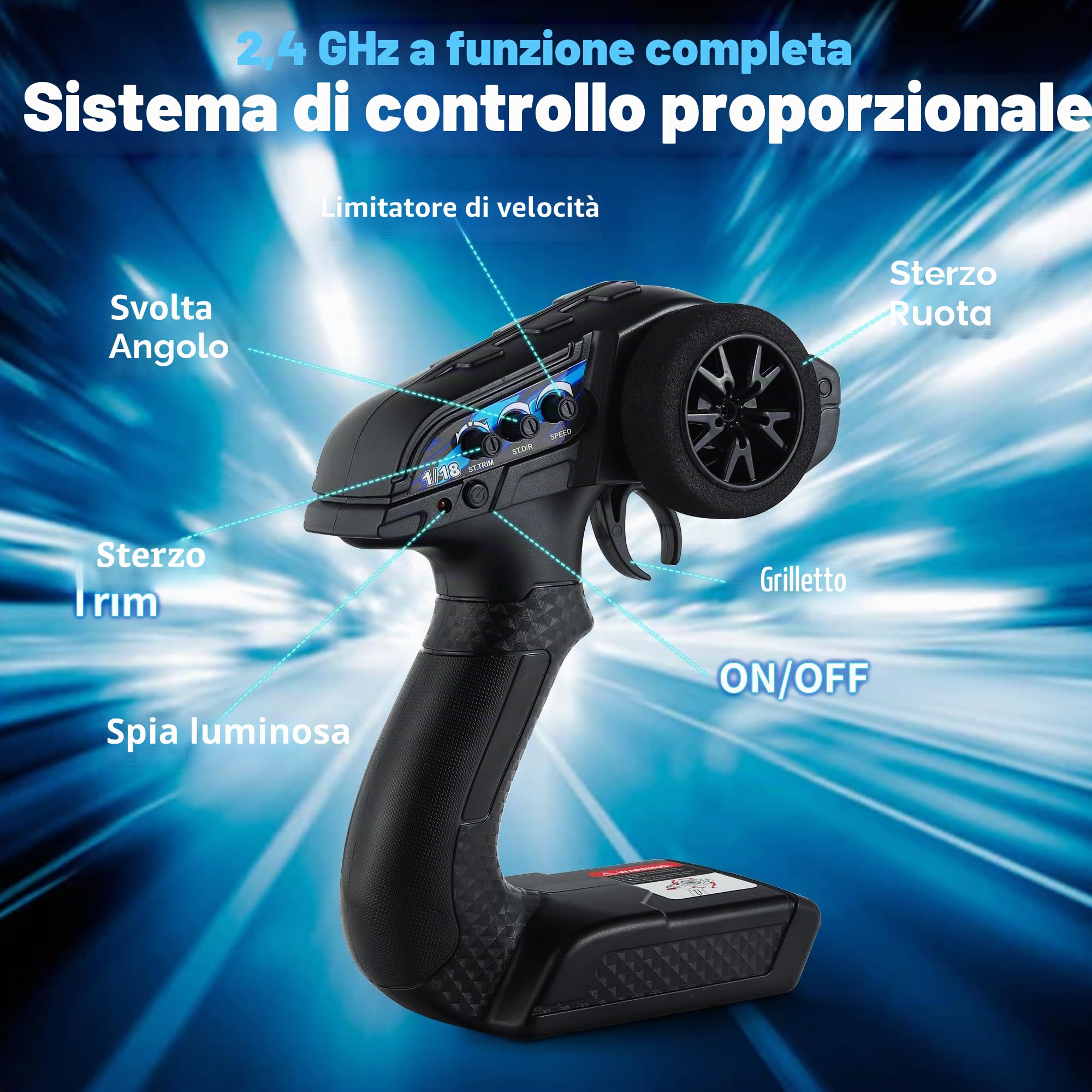 Herenear Auto Telecomandata, 60 Km/h Macchina Telecomandata, 1:18, 2.4Ghz, Motore Brushless, 4WD RC Drift Car con Luci, 40 minuti All Terrain Offroad Telecomandata Auto Gioco Regalo