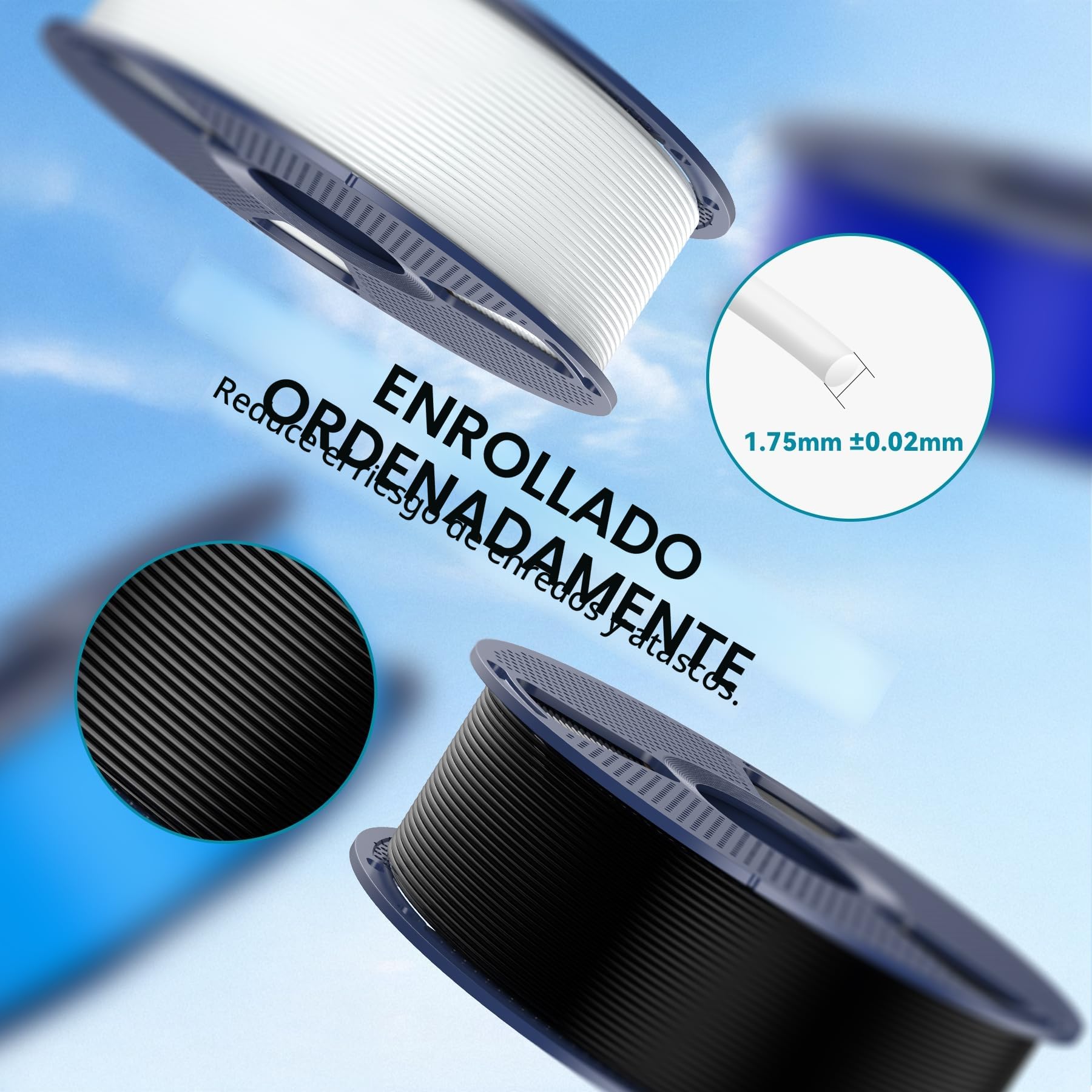 SUNLU 4KG PLA Filamento Bundle, Precisión Dimensional +/- 0,02 mm, Apto Para la Mayoría de las Impresoras 3D FDM, 1KG de Filamento 3D, 4KG en Total, 4Pcs.Negro+Blanco+Rojo+Azul Klein