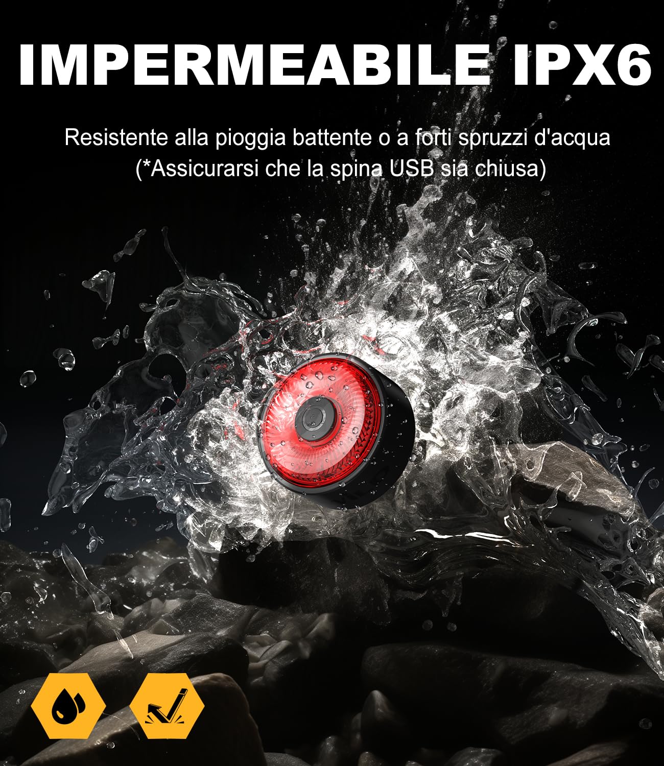 TOWILD TL03 Fanale Posteriore per Bici da Freno,Lampada Posteriore per Bicicletta Intelligente,Fino a 36 Ore di Illuminazione IPX6 5 Modalità Luce Posteriori Da Bicicletta Ricaricabile USB-C