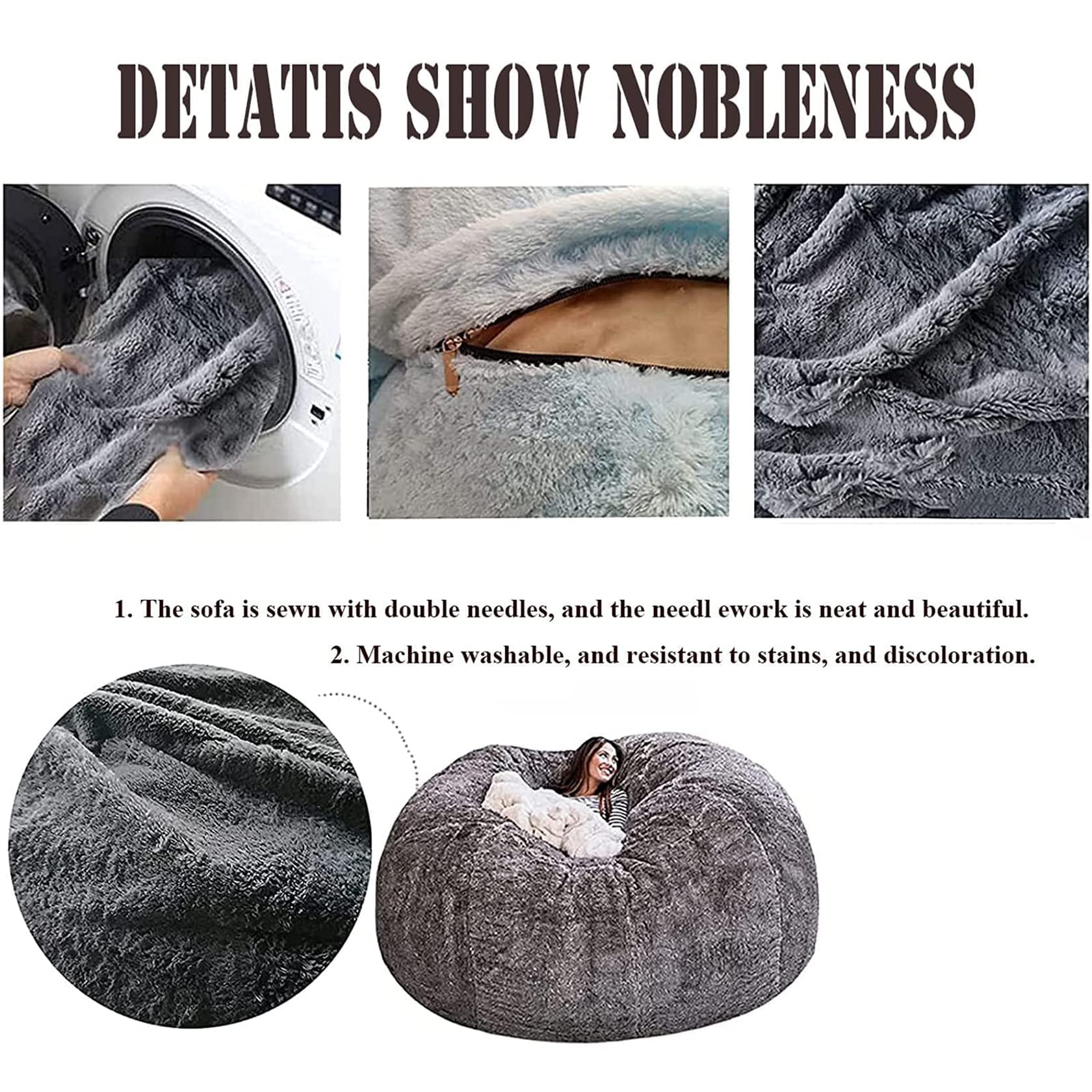 NSMYOOK Puff Gigante XXL Peludo Cubierta para Sofá Perezoso Terciopelo Puf de Salón Asiento Decorativo para Interior y Exterior Sin Relleno