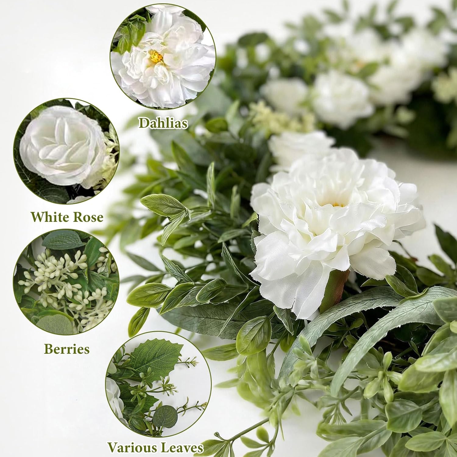 Spring Wreaths for Front Door 24" Artificial Floral Wreath with Dahlia Rose Green Eucalyptus Leaves Wreath for All Seasons Summer Door Wreaths for Outdoor Indoor Farmhouse Wall Home Decor