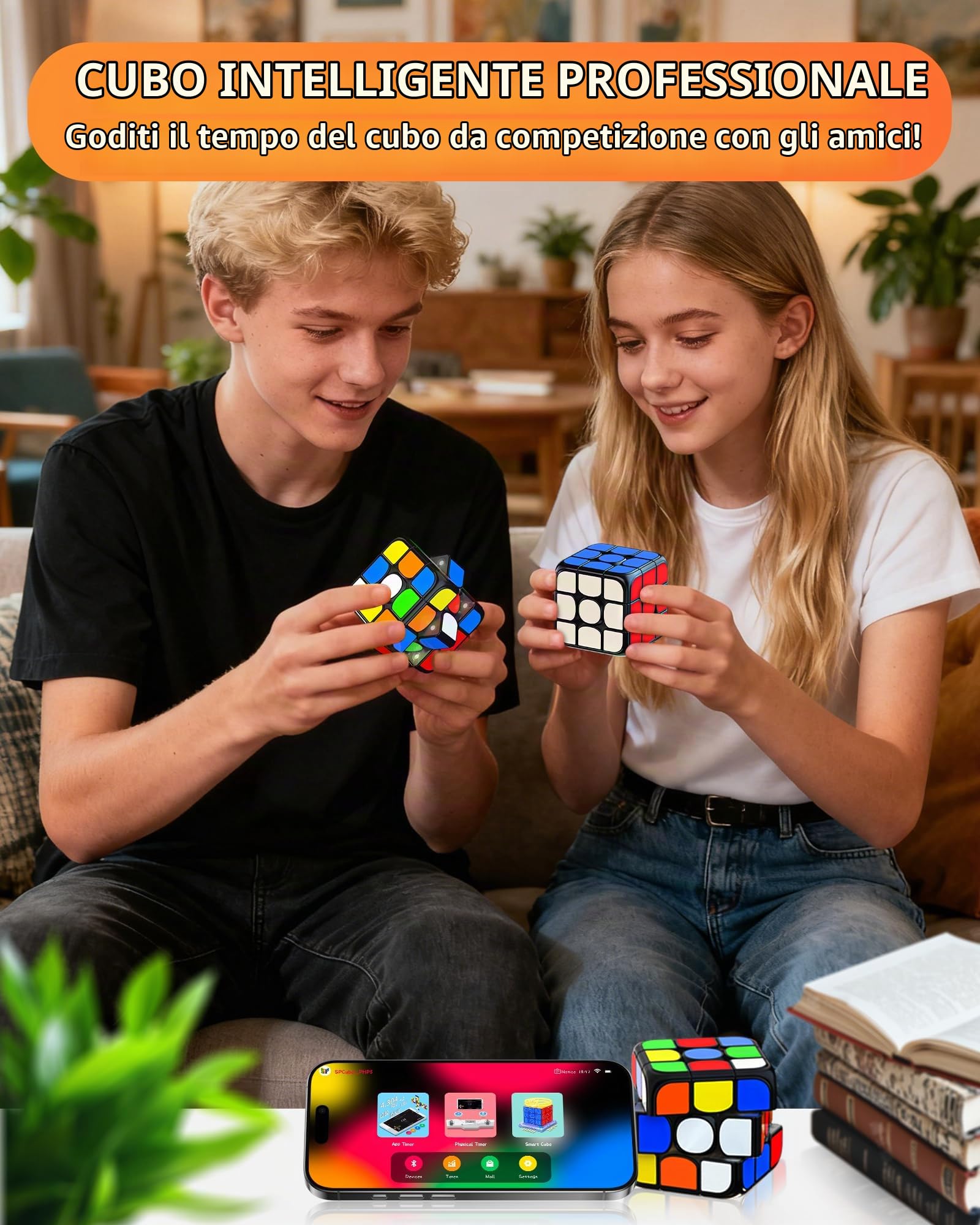 ROXENDA Smart Cube - Edizione Artistica, Cubo 3x3 Magnetico, Connessione Bluetooth, Stickerless, Sistema Magnetico Regolabile, Compatibile con App Tracciamento e Cronometro Smart Player