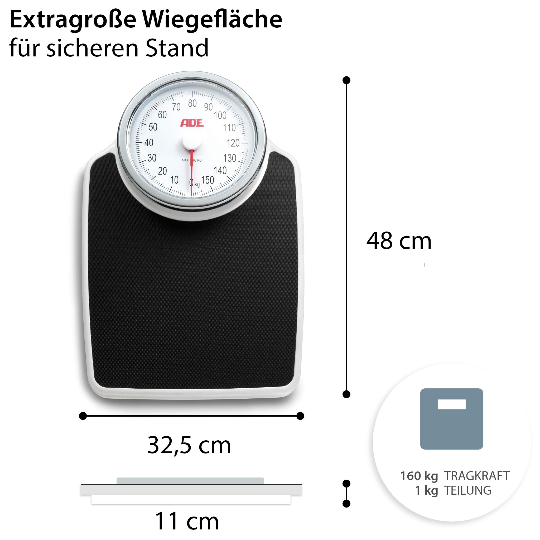ADE Waga osobowa analogowa XL z dużą antypoślizgową powierzchnią i metalową obudową