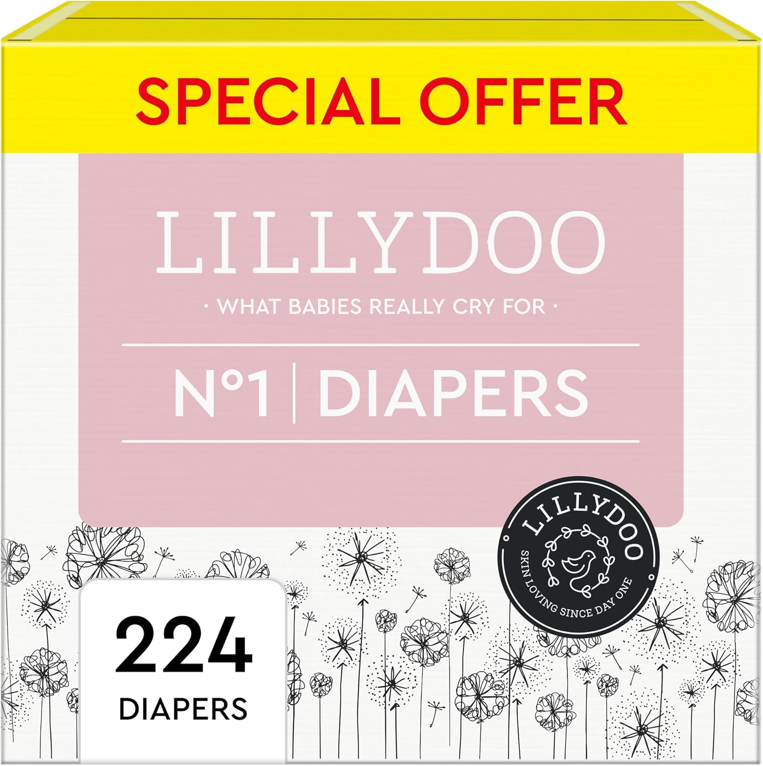 Diapers - Size 1 (4-11 lbs), Monthly Supply (224 Count),Skin-Friendly, Ultra Soft, Chlorine-Free & Absorbent Baby Diapers 1 224.0