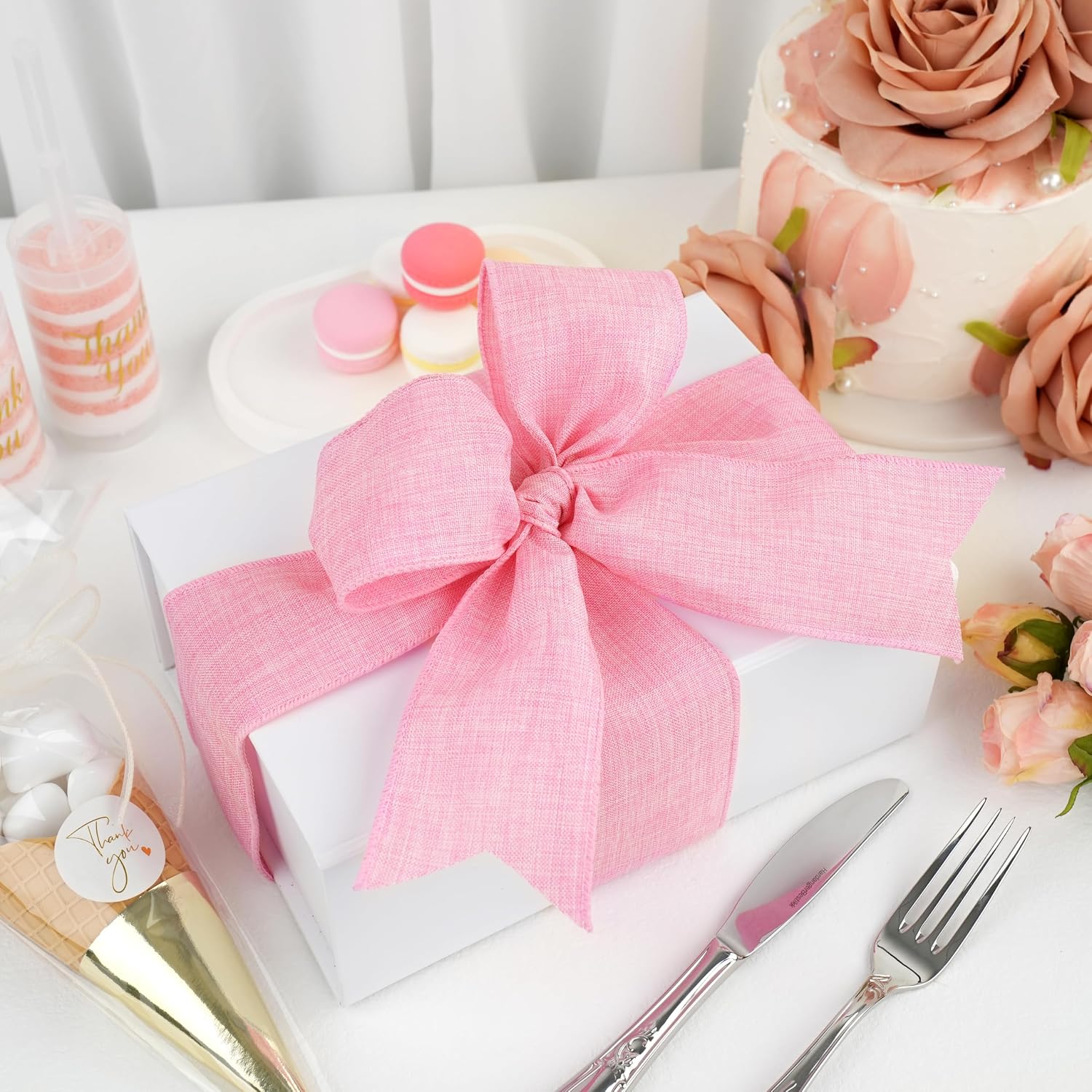 MAYREEL Pink Burlap Wired Ribbon 2.5 Inch Light Pink Ribbon Florist Door Wreaths Rustic Wedding Christmas Farmhouse Crafts Spring Summer Home Decor 10 Yards