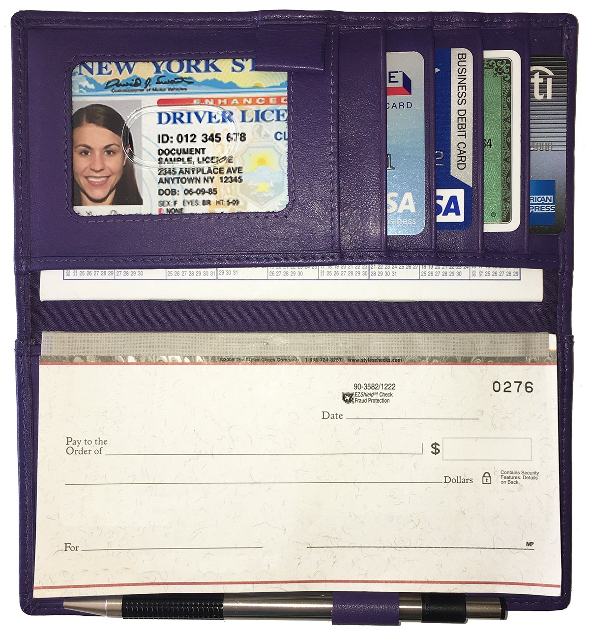 123 Cheap ChecksRFID Leather Checkbook Cover with Credit Card Slots and Pen Holder