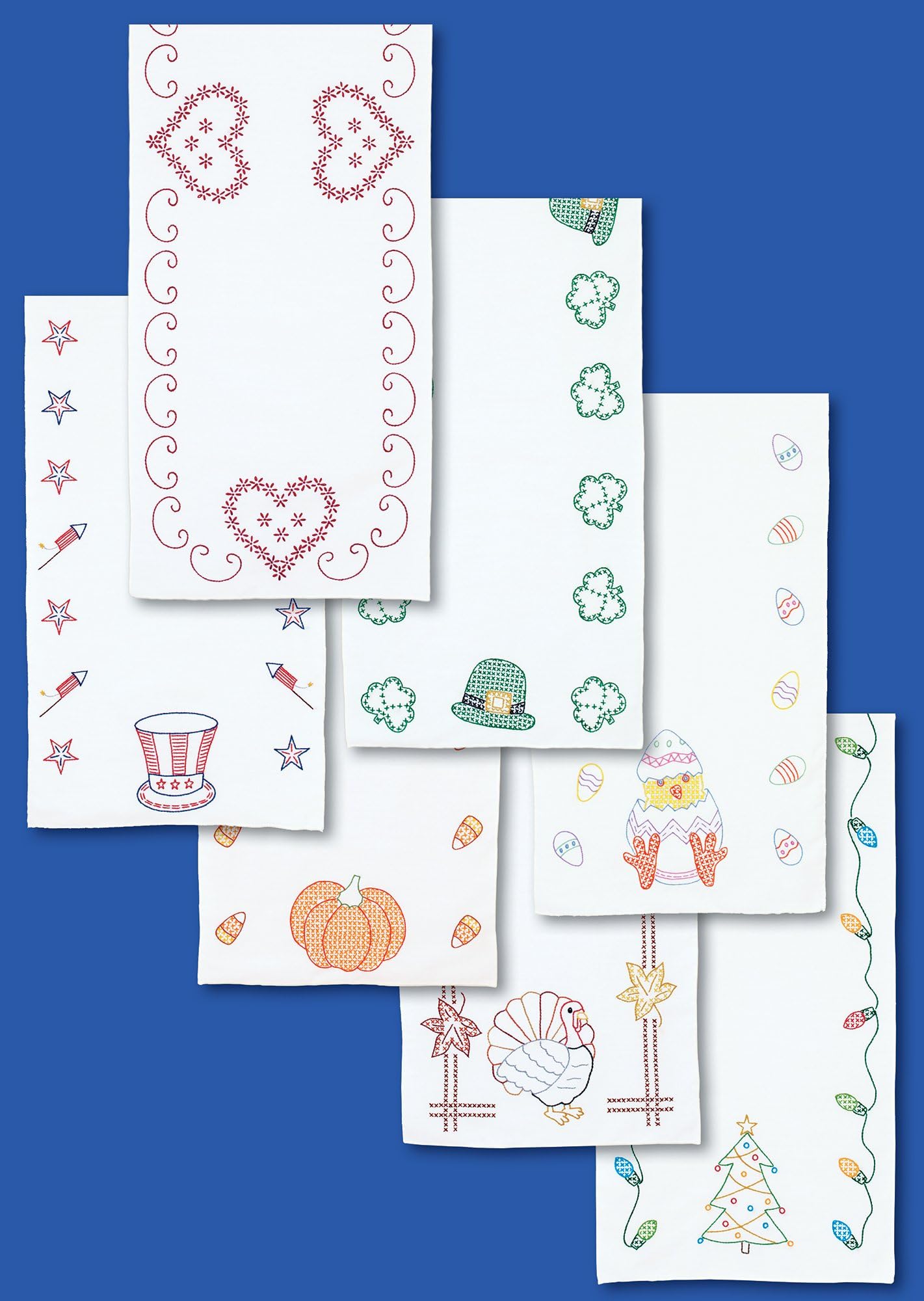 580680 Holidays of The Year 7-Piece Table Runner, 15-Inch by 42-Inch, White