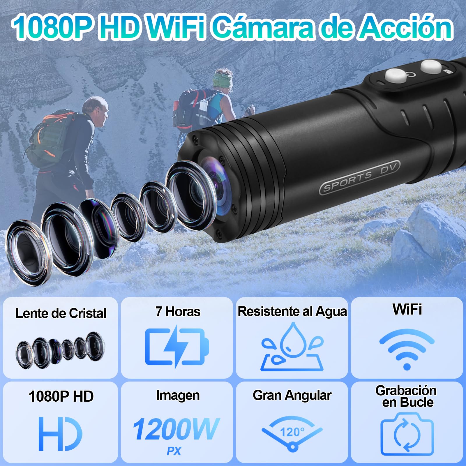Cámara Moto WiFi 1080P con Estabilización Giroscópica IP66