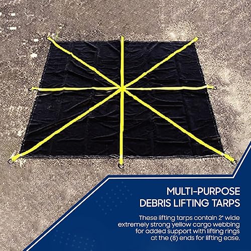 Miniatura 3 de Tarps Now - Lona de elevación de desechos, (15 x 15 pies) con 8 anillos en D de acero y correas amarillas fuertes, hoja de lona multiusos resistente