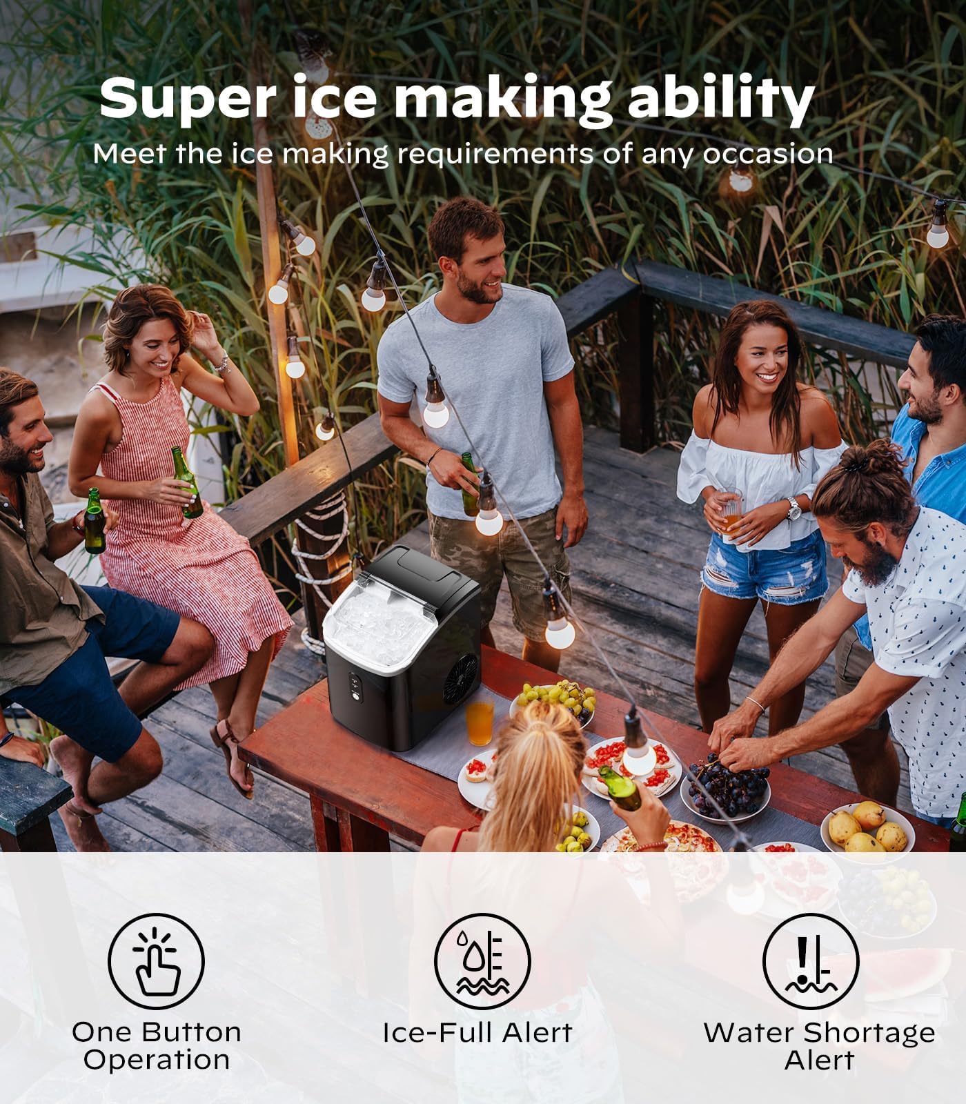 Marsail Countertop Nugget Ice Maker With Self-Cleaning & Removable Lid, 33lbs/24h Chewable Pellet Ice Machine For Home/Kitchen/Office, Black on Fridge.com - View 4