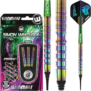 Winmau Simon Whitlock Urban World Cup Edition 20g Gram Professional Soft Tip Tungsten Darts Set with Flights and Stems Shafts