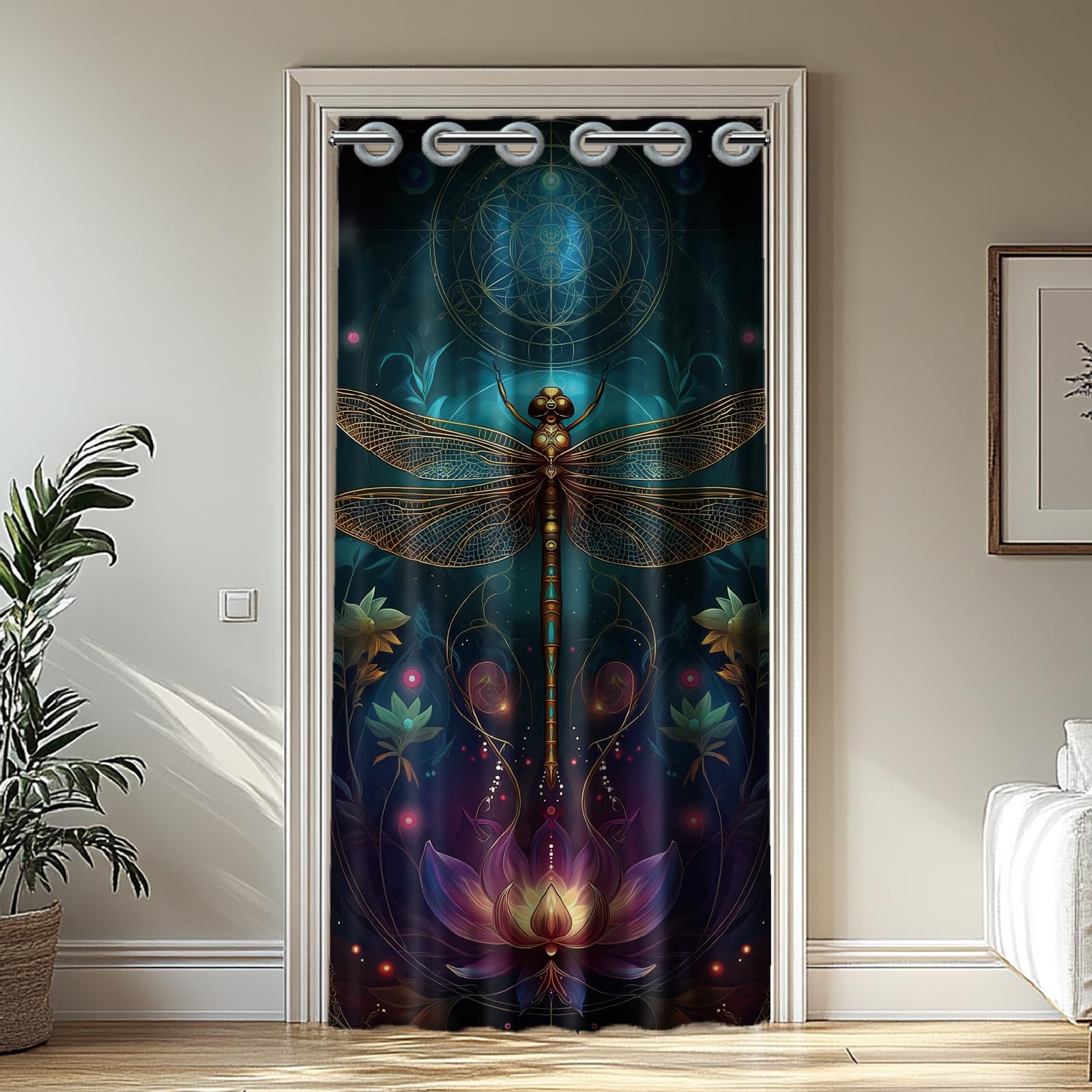 CHGCRAFT Lotusblume Türvorhang Libelle Türvorhang Raumteiler Vorhänge für die Türdekoration zu Hause oder im Restaurant, 78x39 Zoll