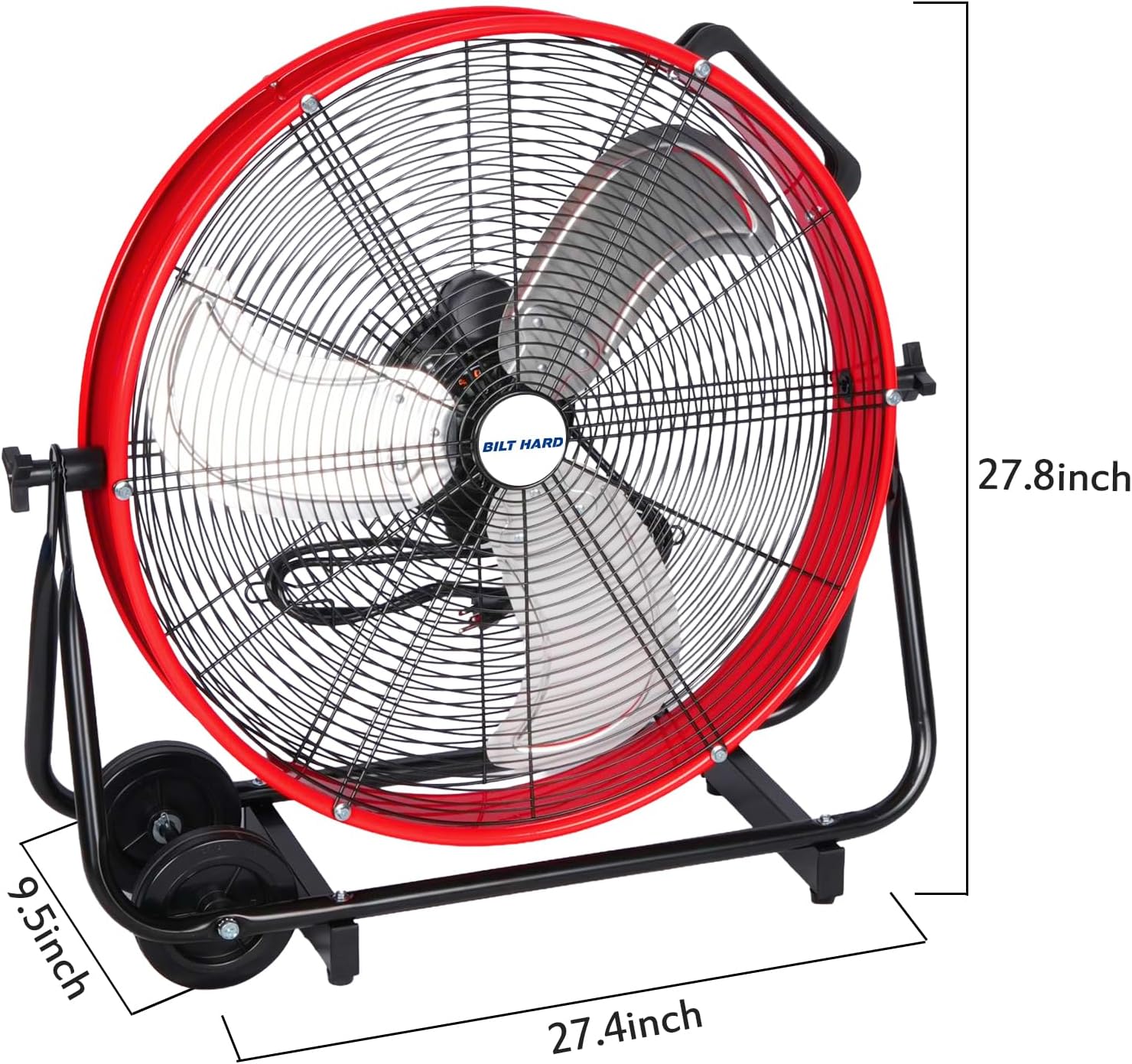 BILT HARD 24" Heavy Duty Industrial Drum Fan, 8100 CFM High Velocity Drum Fan with 3-Speed Control, Metal Shop Fan for Warehouse, Garage, Workshop, Basement and Factory thumbnail