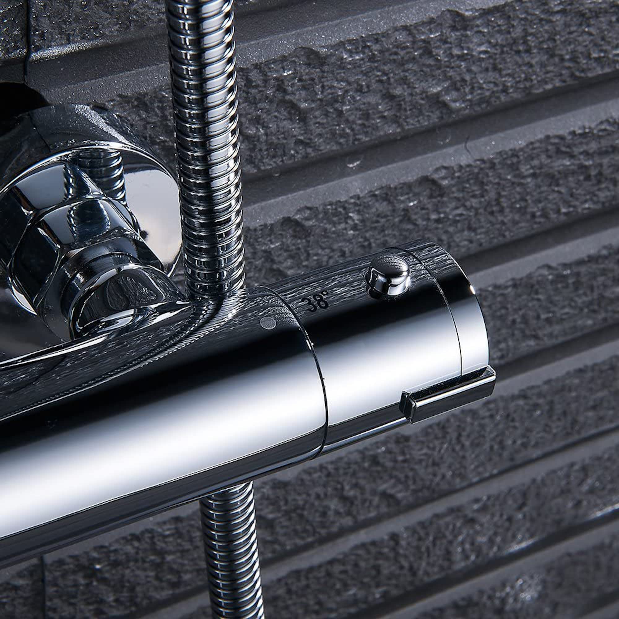 ENKI, Dune, T33, chrom�, mitigeur de douche thermostatique avec deux sorties, laiton massif, dispositif anti-br�lure, contr�le de la temp�rature, design contemporain, garantie 10 ans