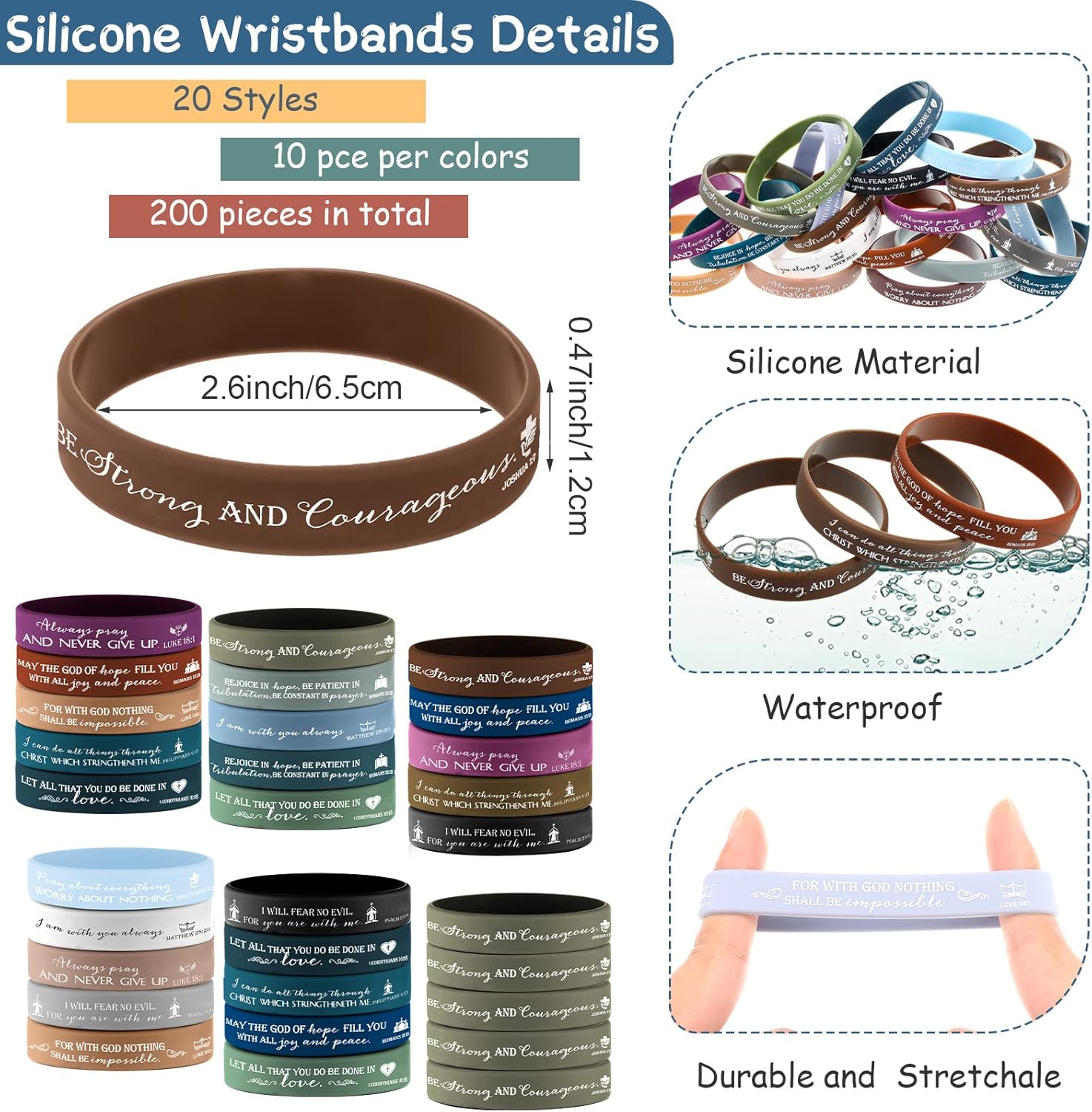 Roowest 200 Pcs Christian Silicone Wristband Bulk Gifts Bible Verse Bracelet Religious Rubber Wristband Inspirational Gift for Grandparents Kids Church Activities - Image 2