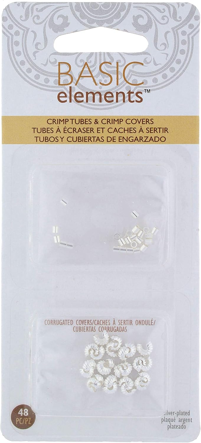 The Beadsmith Basic Elements Crimp Tubes & Corrugated Crimp Covers Designed to Secure the Ends of Jewelry Stringing Cables & Wires, Silver Color