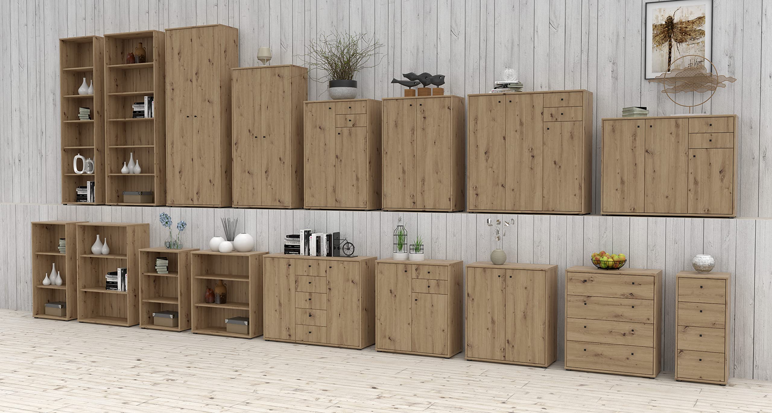 FORTE TEMPRA 2 Schrank 70 80, 2-türig, Mehrzweckschrank, Aktenschrank oder Büroschrank, Holz Dekor Artisan Eiche, Holzwerkstoff, 73.7 cm breit x 197.5 cm hoch x 34.8 cm tief