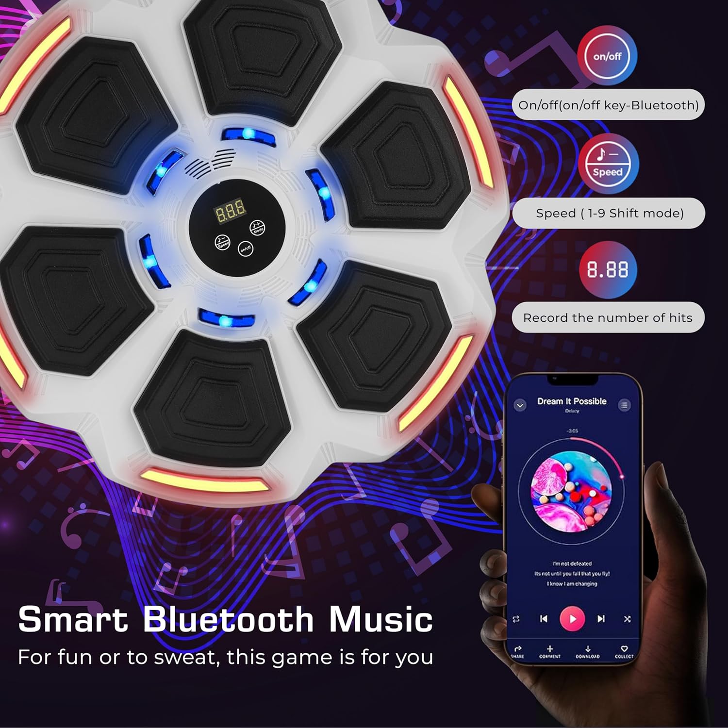 PHYLOKS™ Music Boxing Machine with Gloves, 9 Speeds & 9 Modes, Bring The Boxing Arena Home with Smart Reflex Lights, Music Punching Trainer for Home Fitness & Fun - Image 2