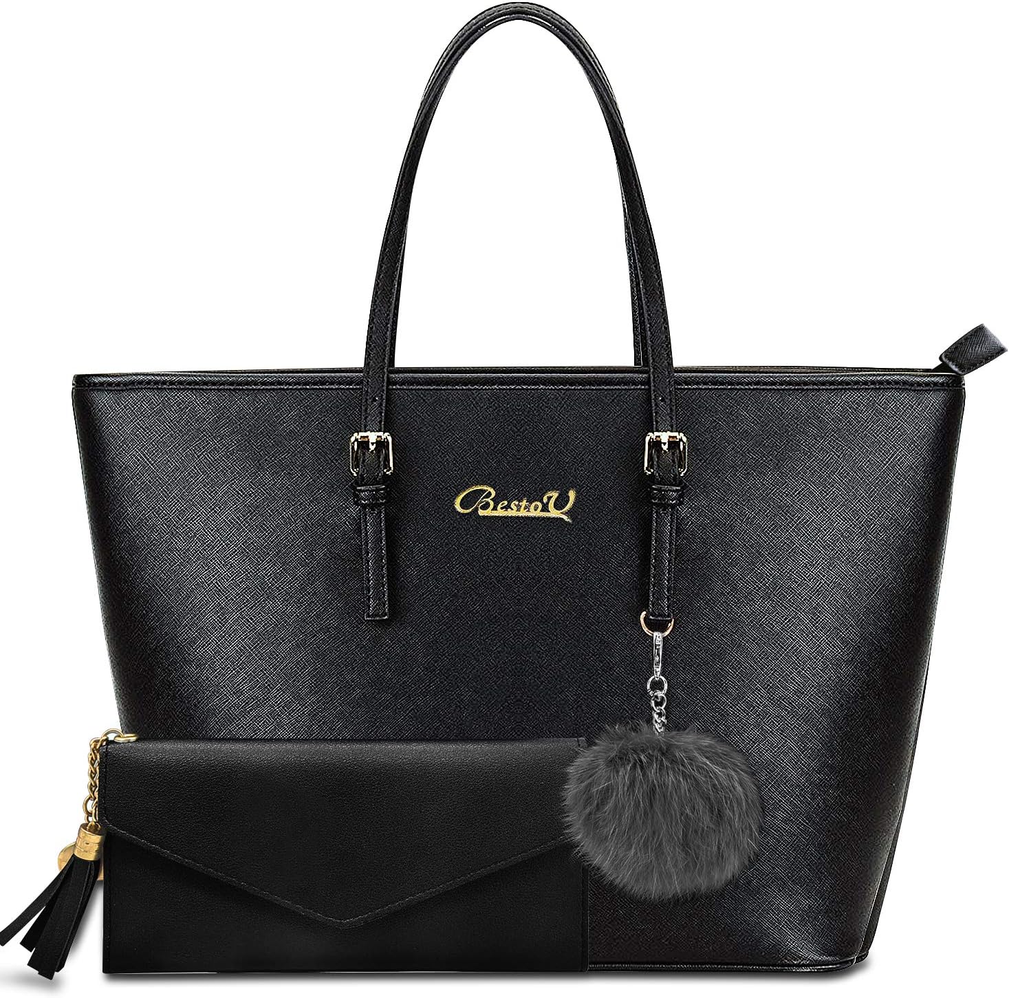 BestoU Handbags for Women Black Large Shoulder Tote Bag for Ladies Purses and Handbags Set