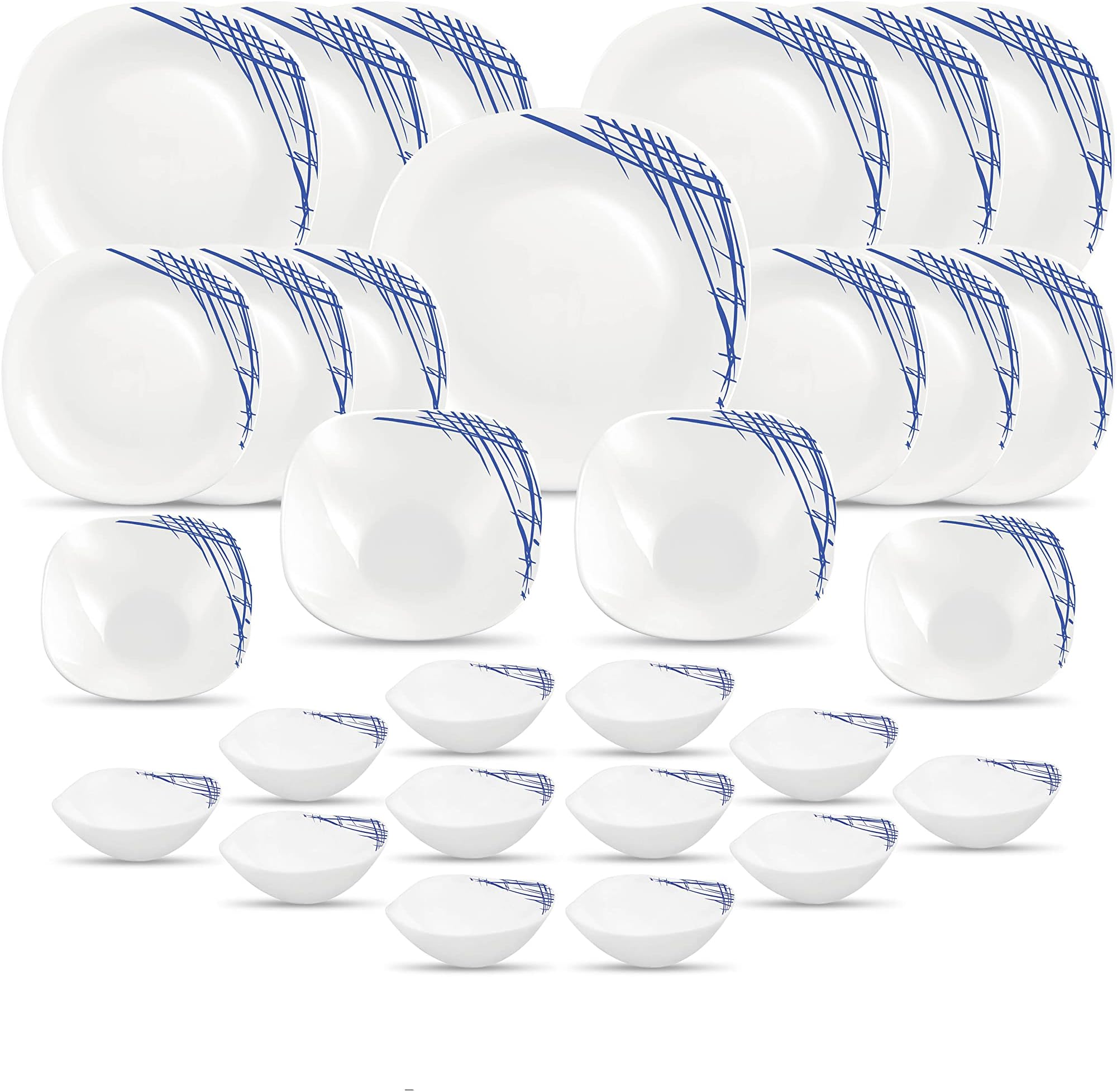 La Opala Diva, Quadra Collection, Opal Glass Dinner Set 29 pcs, Belladonna, White
