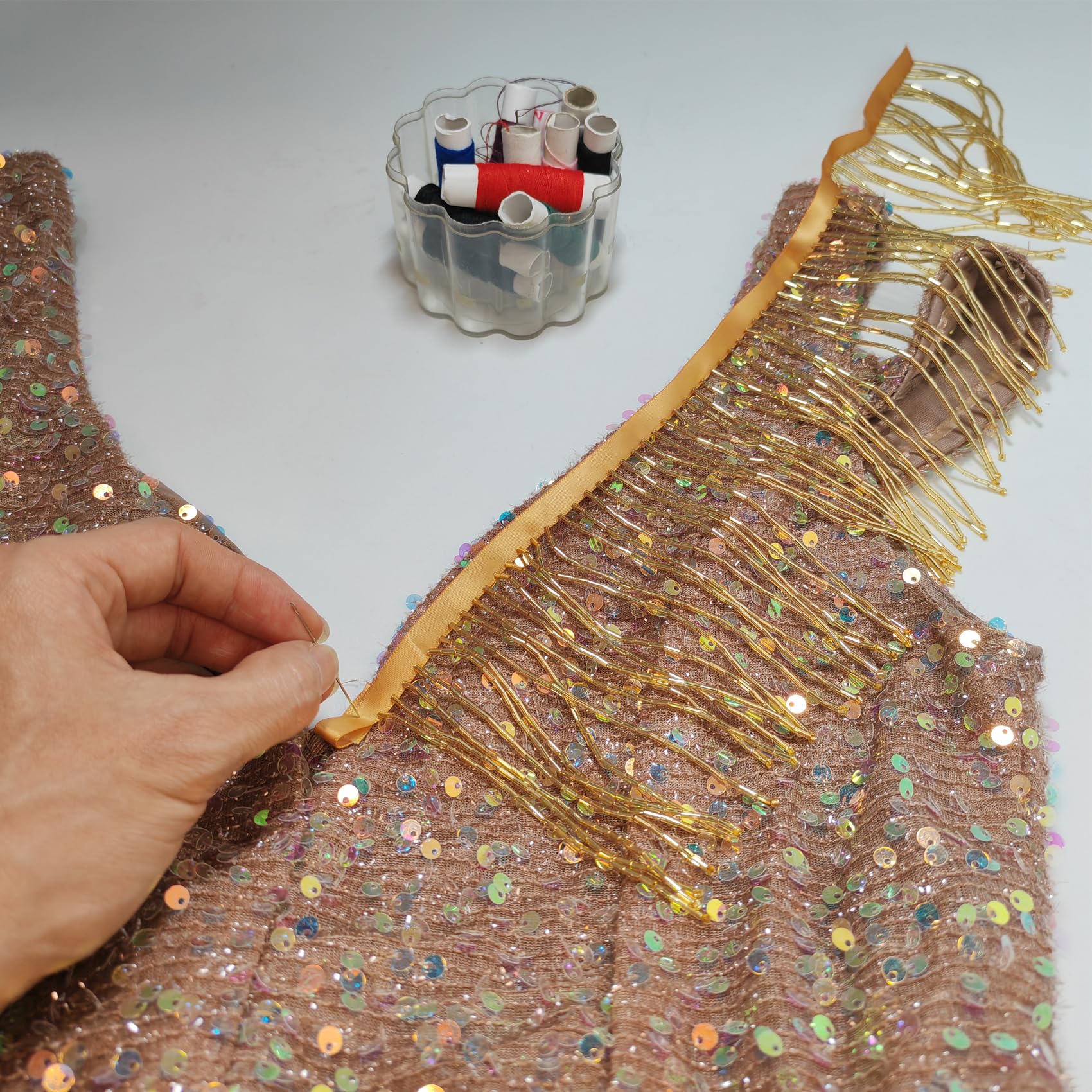 Perlen-Fransenborte, 10,7 cm breit, 2 m lang, Gold