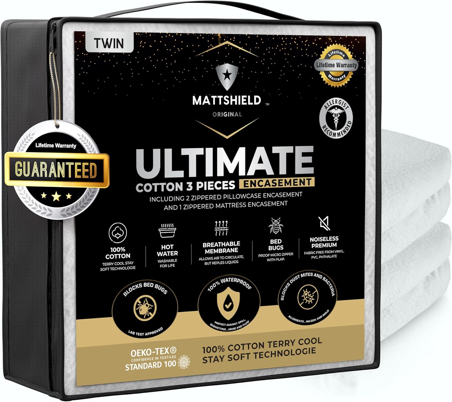 MATTSHIELD New Ultimate 3Piece Kit Bed BugProof Mattress Cover Twin Size 100