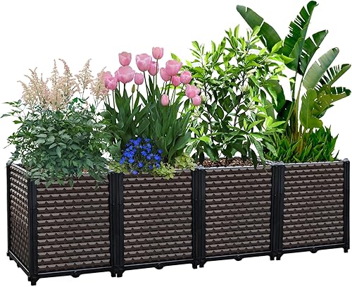 Miniatura 10 de Macetas grandes para plantas de exterior, profundas, 20 pulgadas de alto, camas elevadas para jardinería con riego automático, maceta elevada con