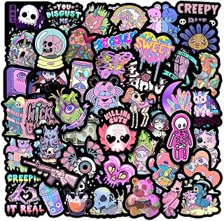 LYunMu 50 Pcs Purple Goth Stickers for Kids Teens Adults Boys Girls Gift,Stickers Pack for Laptop,Skateboard,Luggage,Car,Bike, Cup,Computer,Water Bottle Decor,Gothic Vinyl Waterproof Sticker Decals