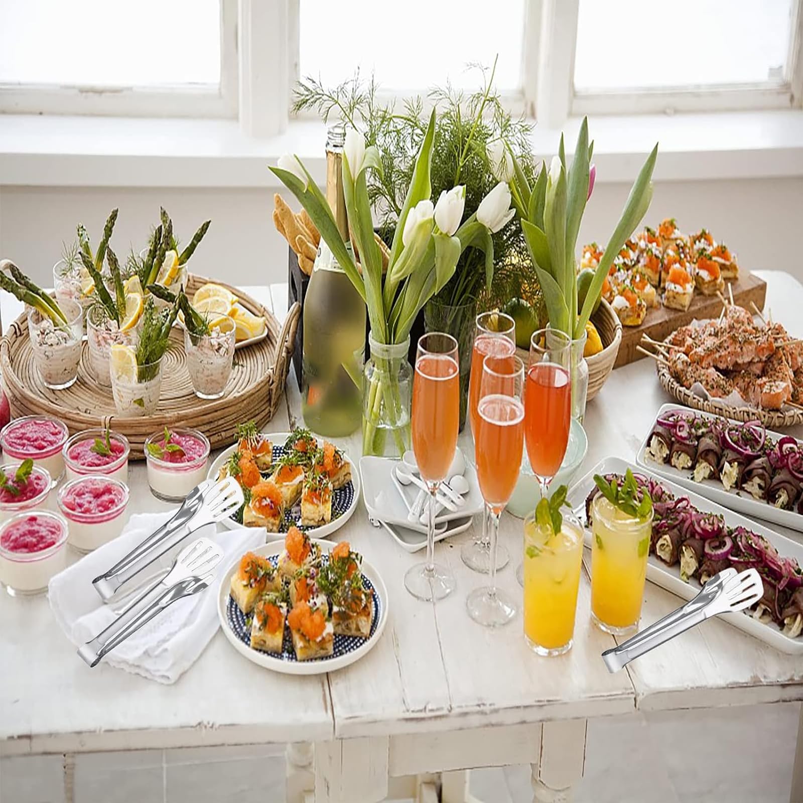 Paquete De 6 Pinzas De Cocina, Pinzas Para Buffet, Pinzas Pequeñas De Acero Inoxidable Para Servir, 7 Pulgadas, Para Alimentos, Ensaladas, Parrilla, Buffets Y Cocina, Diseño Seguro Con Bordes Lisos