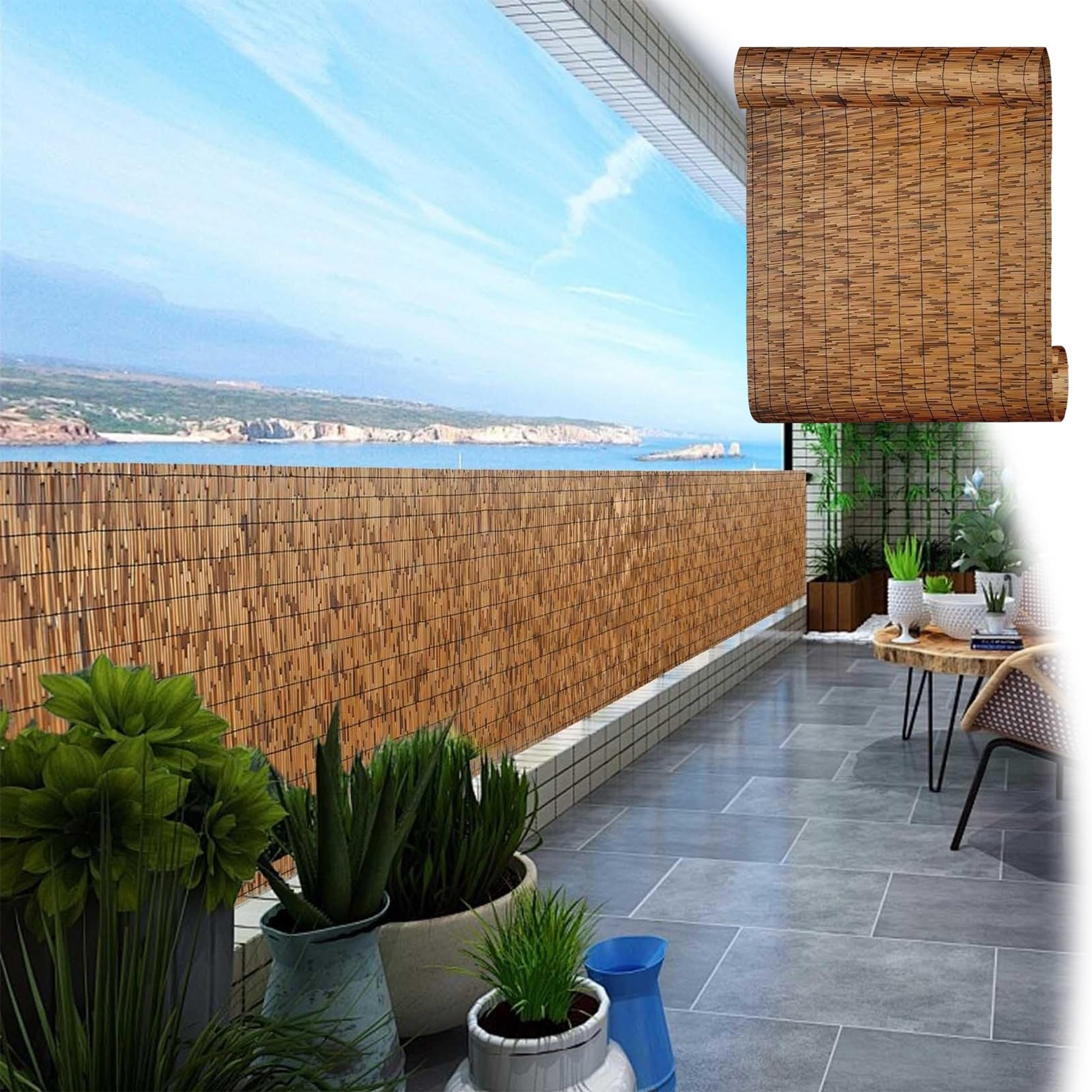 Clôture en Roseau, Brise-Vue pour Patio, Clôture en Bambou Naturel Tissé À La Main, Respirant, Facile À Installer, Clôture D'intimité pour Patio Extérieur(100x700cm(3.3x23.0FT))