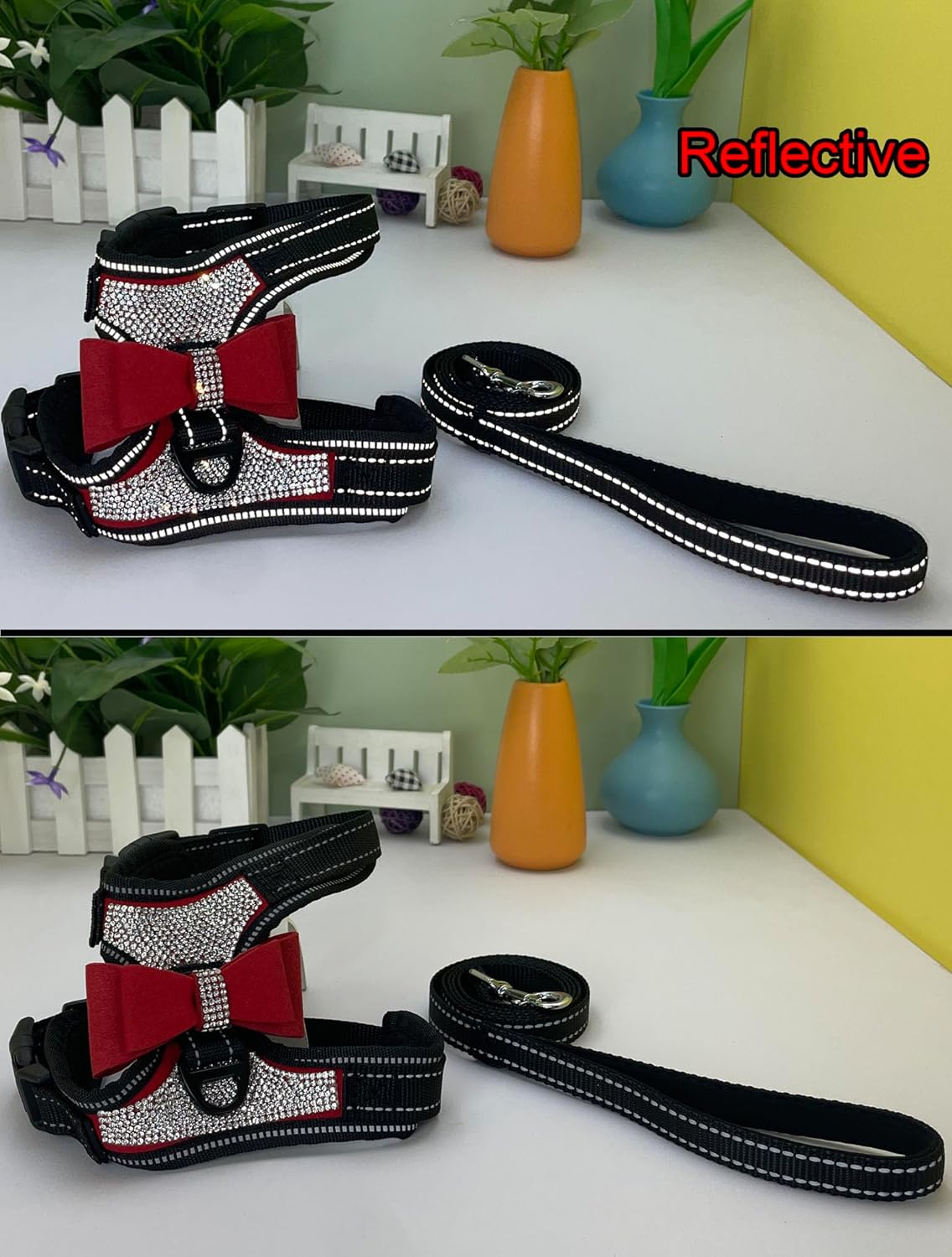 2pcs Bow Ties Bling Cute Dog Harness with Lead for Dog - Red - XL