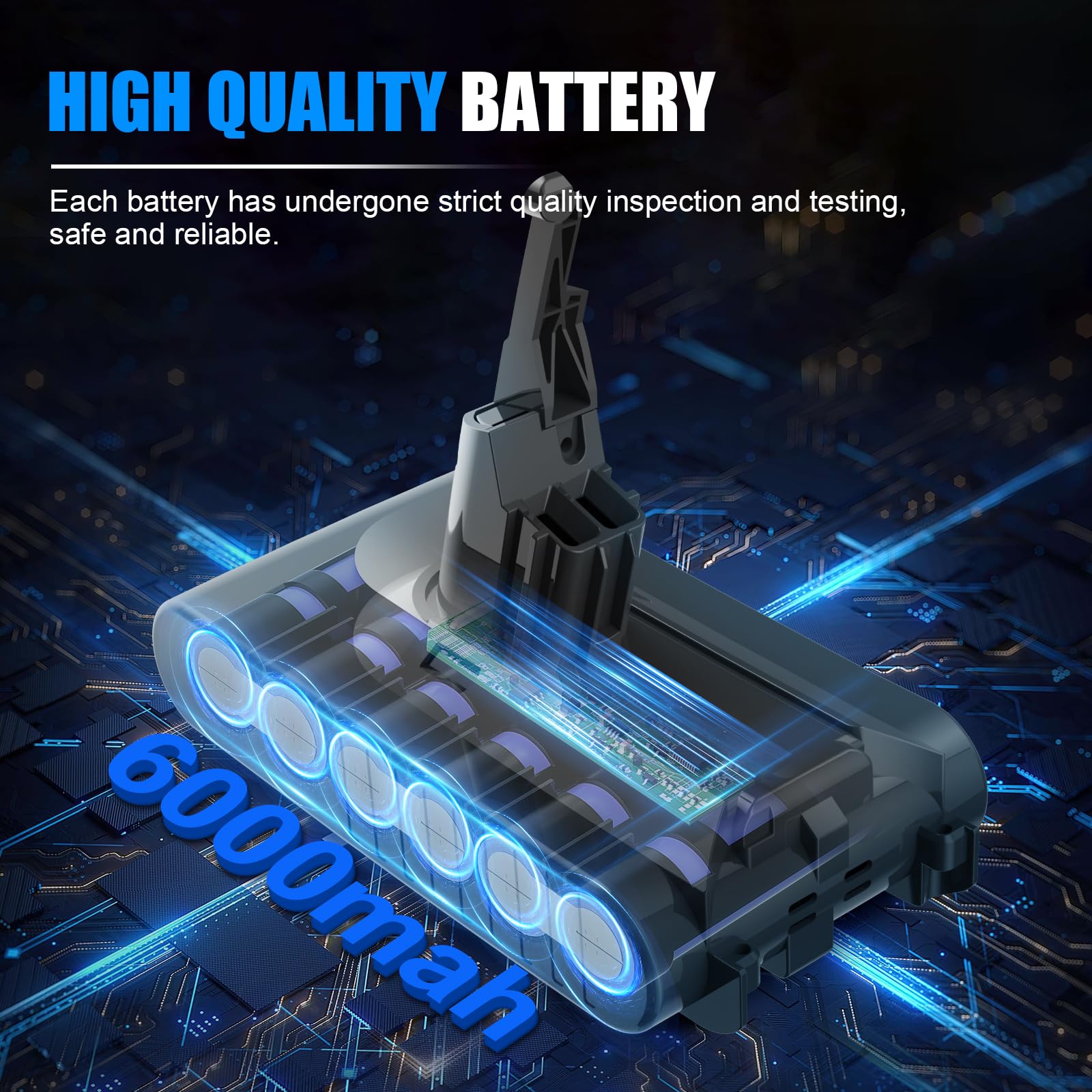 Akku für Dyson V8 6000mAh Ersatzakku für Dyson SV10 Kompatibel mit V8 Motorhead/Fluffy/Animal/Absolute SV10 Staubsauger mit LCD-Batterieanzeige
