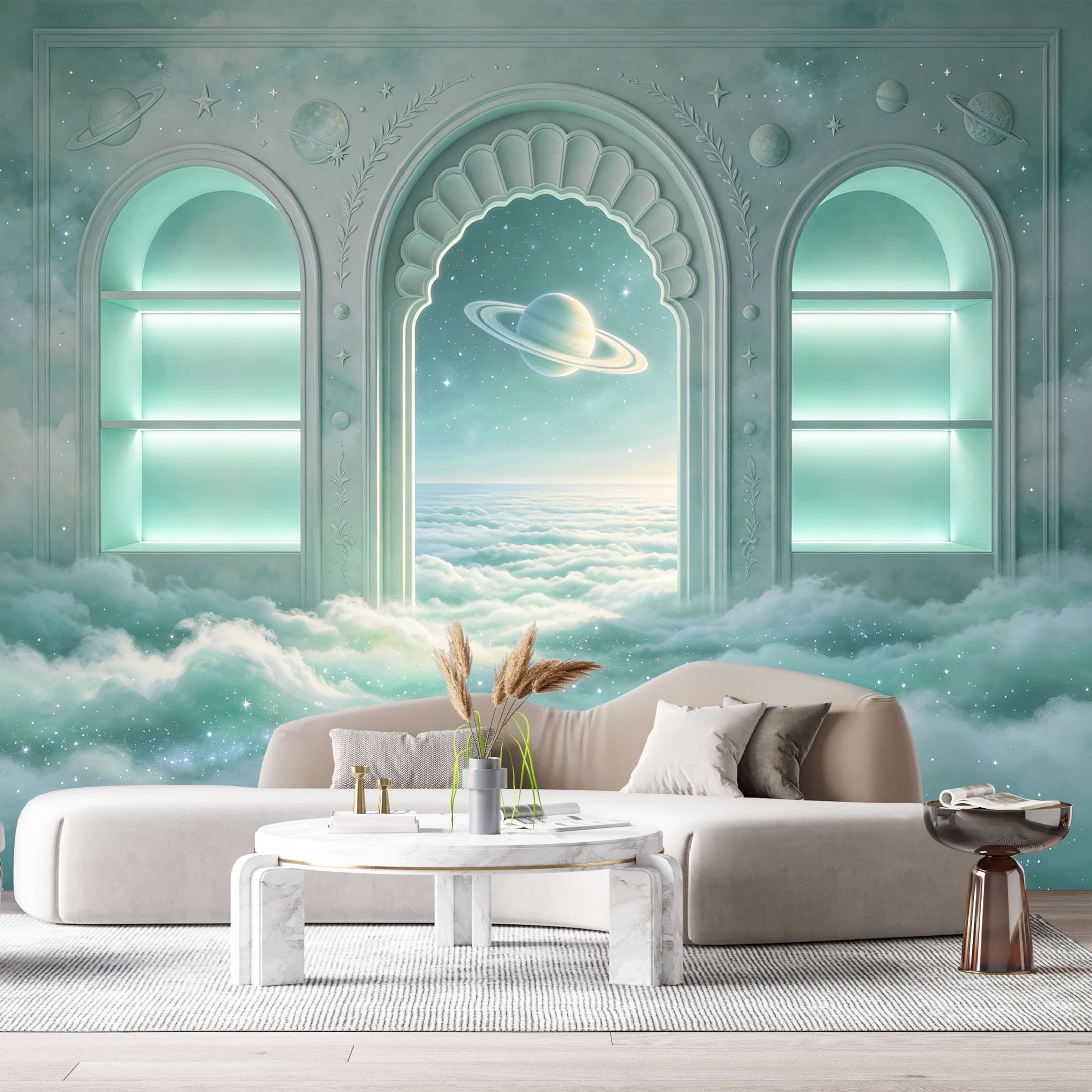 Custom Size Wall Murals Surreal Dreamlike Interior Space Planet Sky 3D Trompe L'Oeil SelfAdhesiveWall Fabric Removable Wallpaper Wall Decor for Living Room Bedroom Bathroom