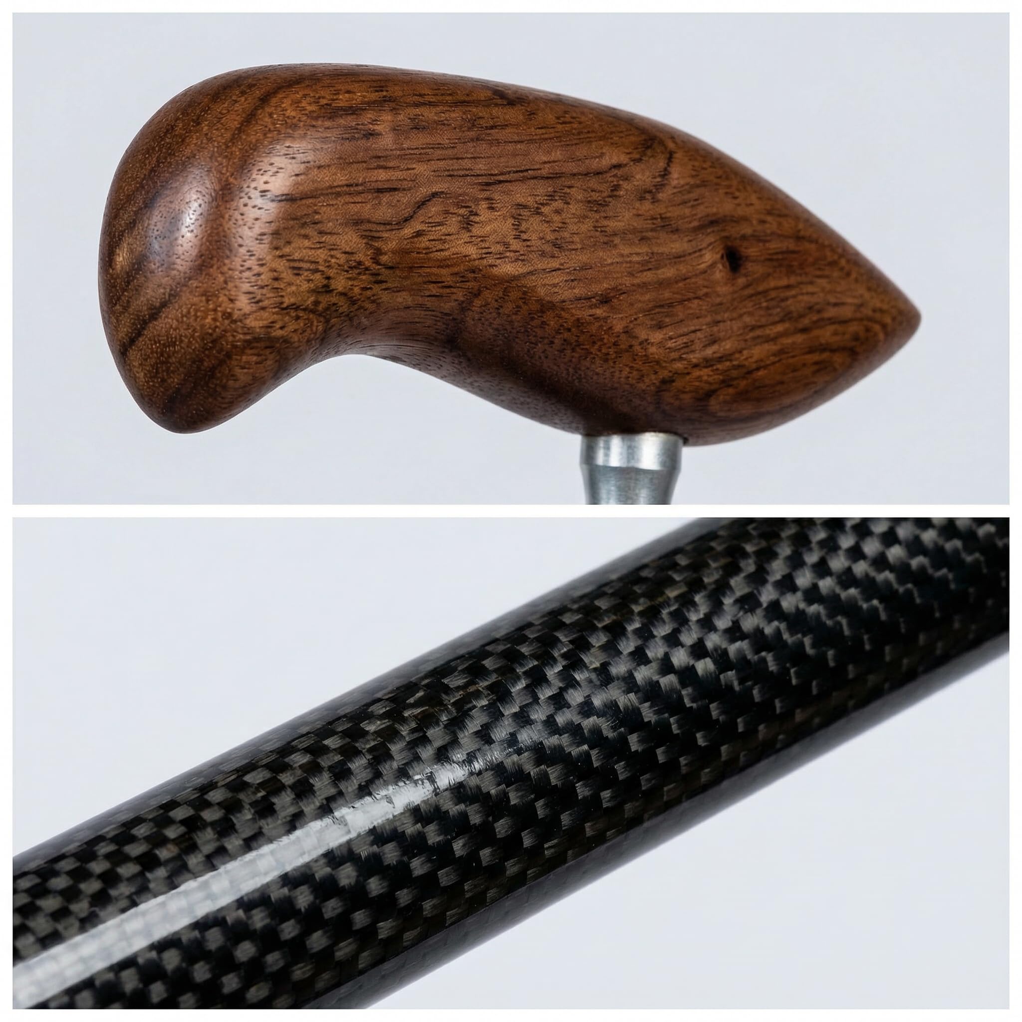 bastone per anziani, bastone da passeggio elegante con manico in legno naturale, bastone pieghevole regolabile 85–95 cm, struttura in carbon fiber