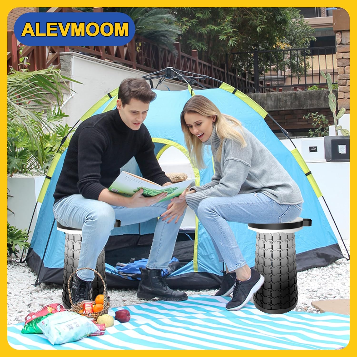 ALEVMOOM Upgraded 18.1" XL Collapsible Stool with Cushion, Portable Folding Stools for Adults Capacity 800lbs, Lightweight Telescoping Stool for Camping Travel Fishing Hiking