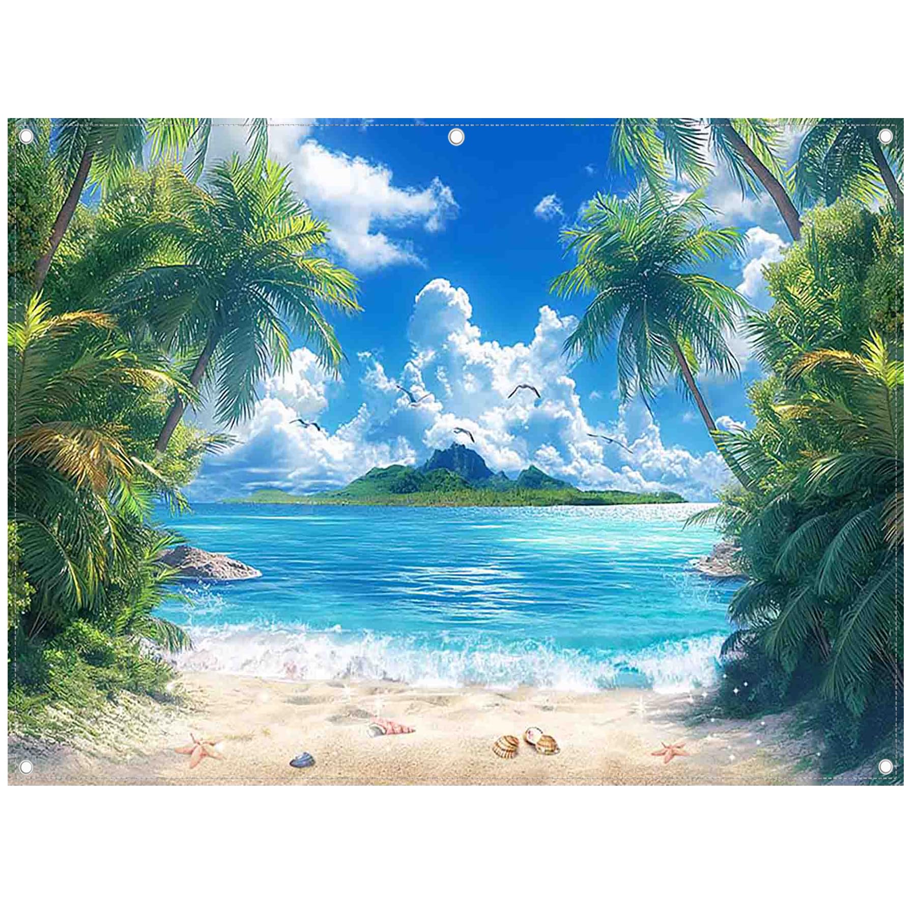 ZTHMOE Fabric 8x6ft Tropical Summer Beach Photography Backdrop Hawaiian Seaside Palm Trees Ocean Island Background Luau Birthday Party Decorations