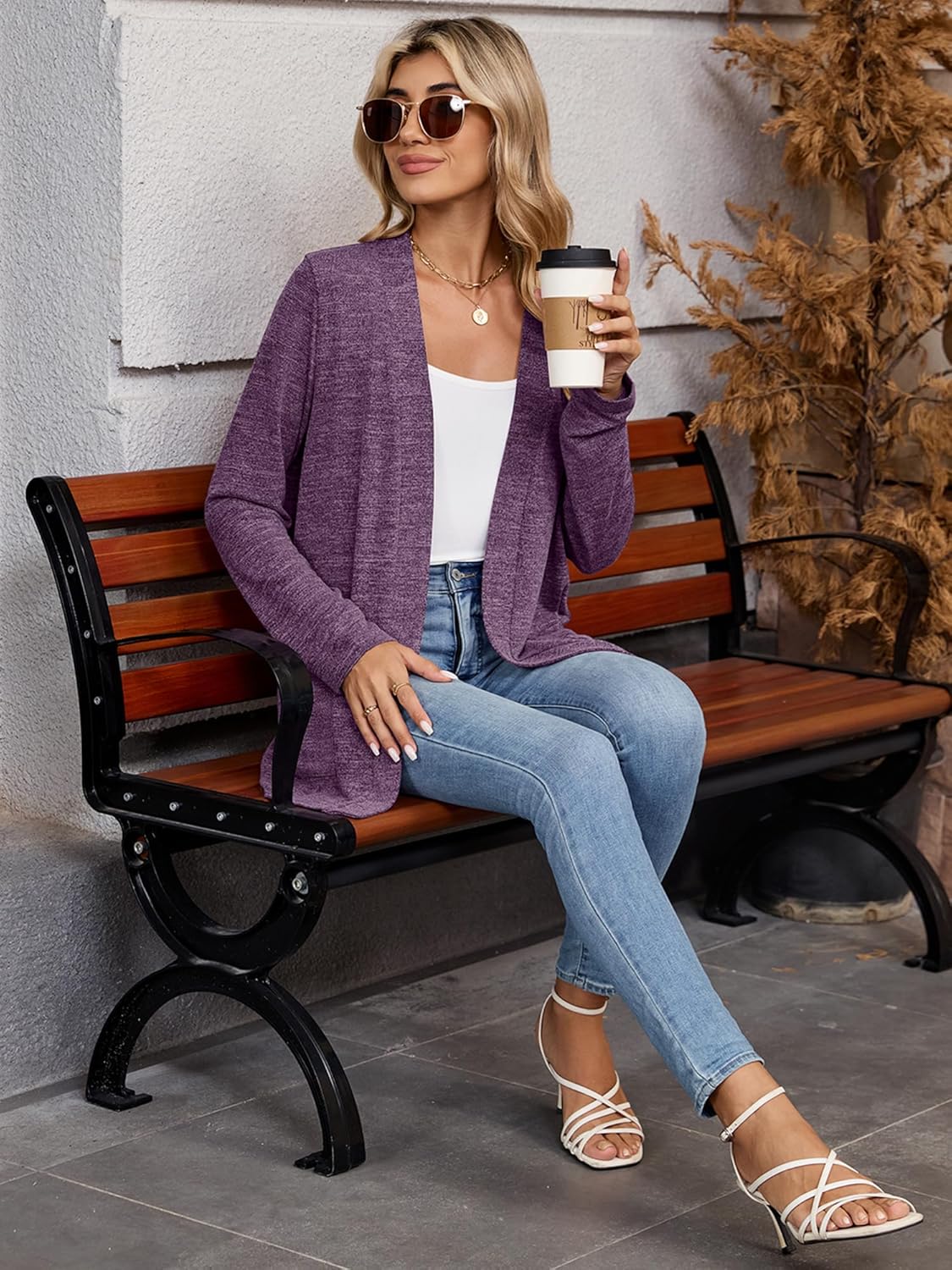 DEARCASE Women's Long Sleeve Open Front Cardigan Lightweight Casual Loose Fit Bolero Sweater with Pockets - Image 2