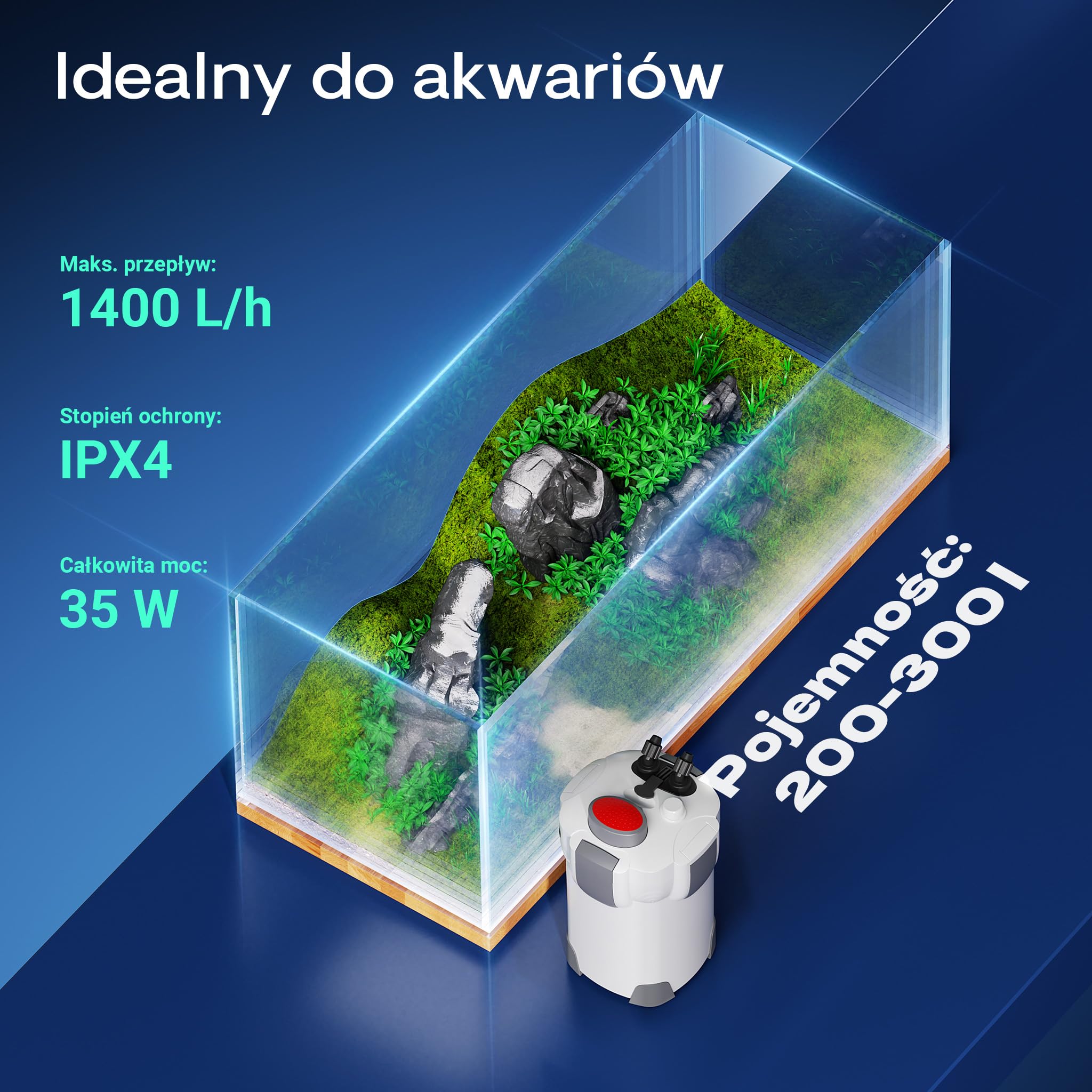 SunSun HW-303 Filtr zewnętrzny do akwarium 1400l/h 3-stopniowa filtracja z materiałem filtracyjnym