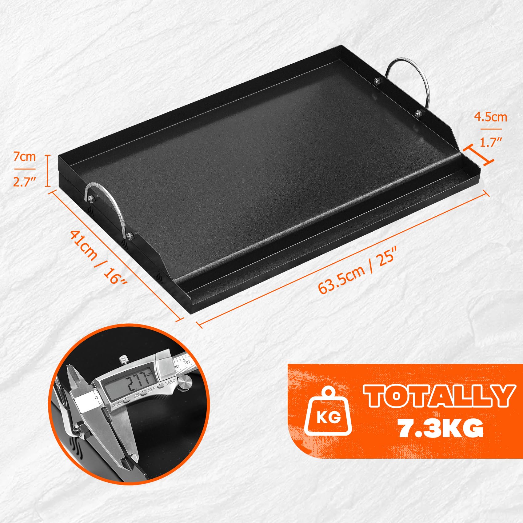 Onlyfire Piastra per Barbecue Universale in Rivestimento Antiaderente in Ceramica per BBQ a Gas e Carbone, Piastra per Griglia Grande per Cucinare e Campeggiare All'aperto, 63.7 x 40.5 x 7 CM