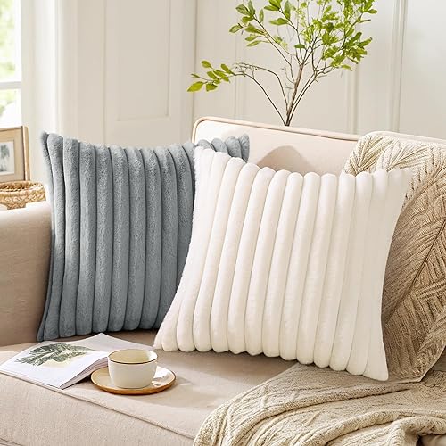 Miniatura 5 de Pallene Juego de 2 fundas de almohada de felpa de piel sintética de 24 x 24 pulgadas, fundas de almohada decorativas de lujo, suaves y esponjosas a