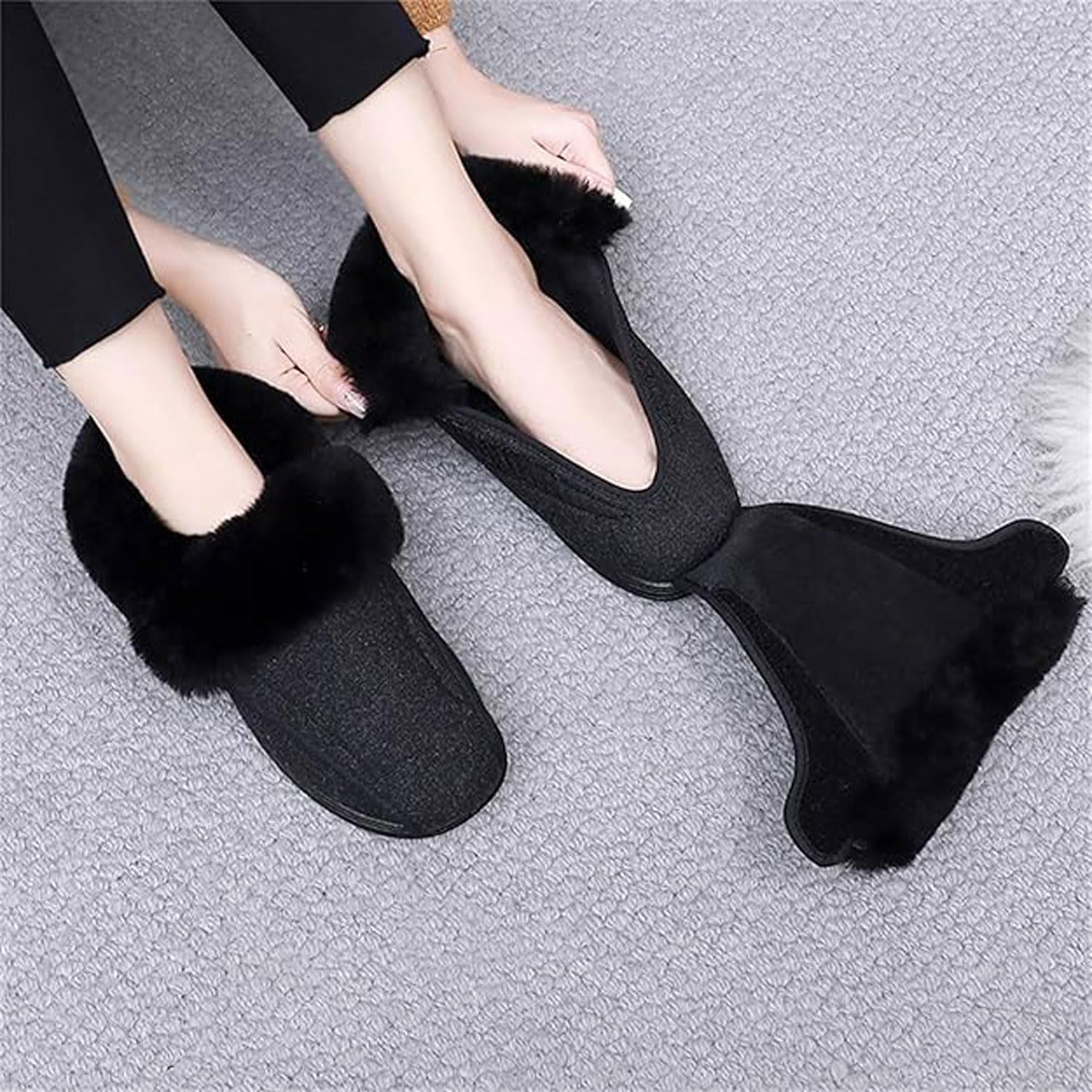 Generisch Diabetiker Schuhe Damen Extra Weit für Geschwollene Füße Winter Warme Plüsch Gefüttert Bequem Hausschuhe Breite Hausstiefel Hüttenschuhe Rutschfeste Sohle Geschlossene Ferse