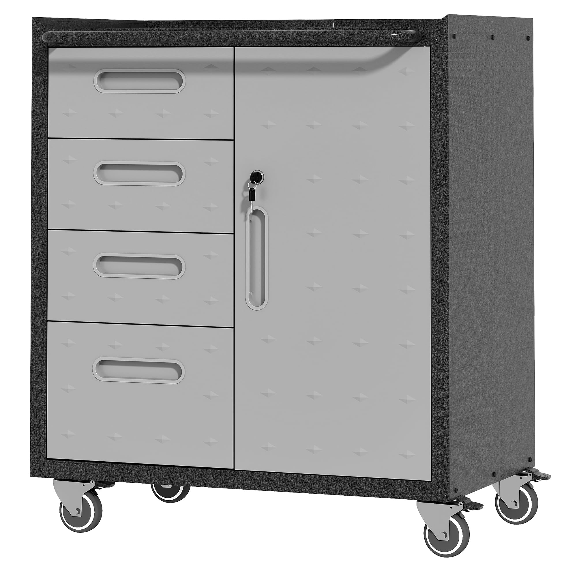 Sturdy Metal Tool Storage Cabinet with Wheels - Tool Storage Cabinet for Garage, Office, and Home Organizer Solutions, Black/Gray
