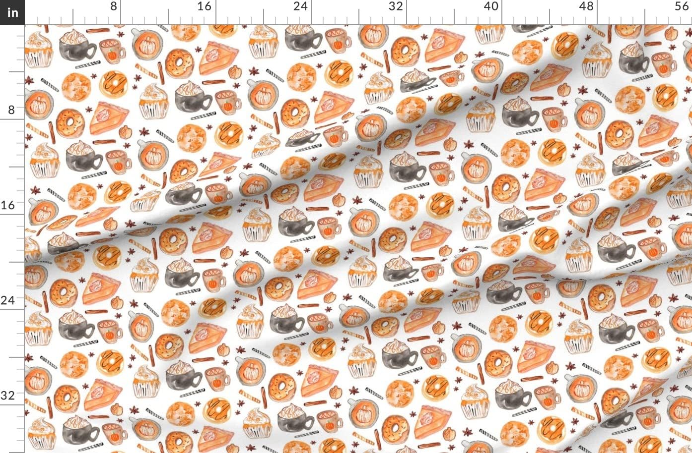 Spoonflower Fabric - Fall Pumpkin Spice Coffee Orange Food Pie Printed on Organic Cotton Sateen Fabric by The Yard - Sewing Quilting Apparel Home Decor
