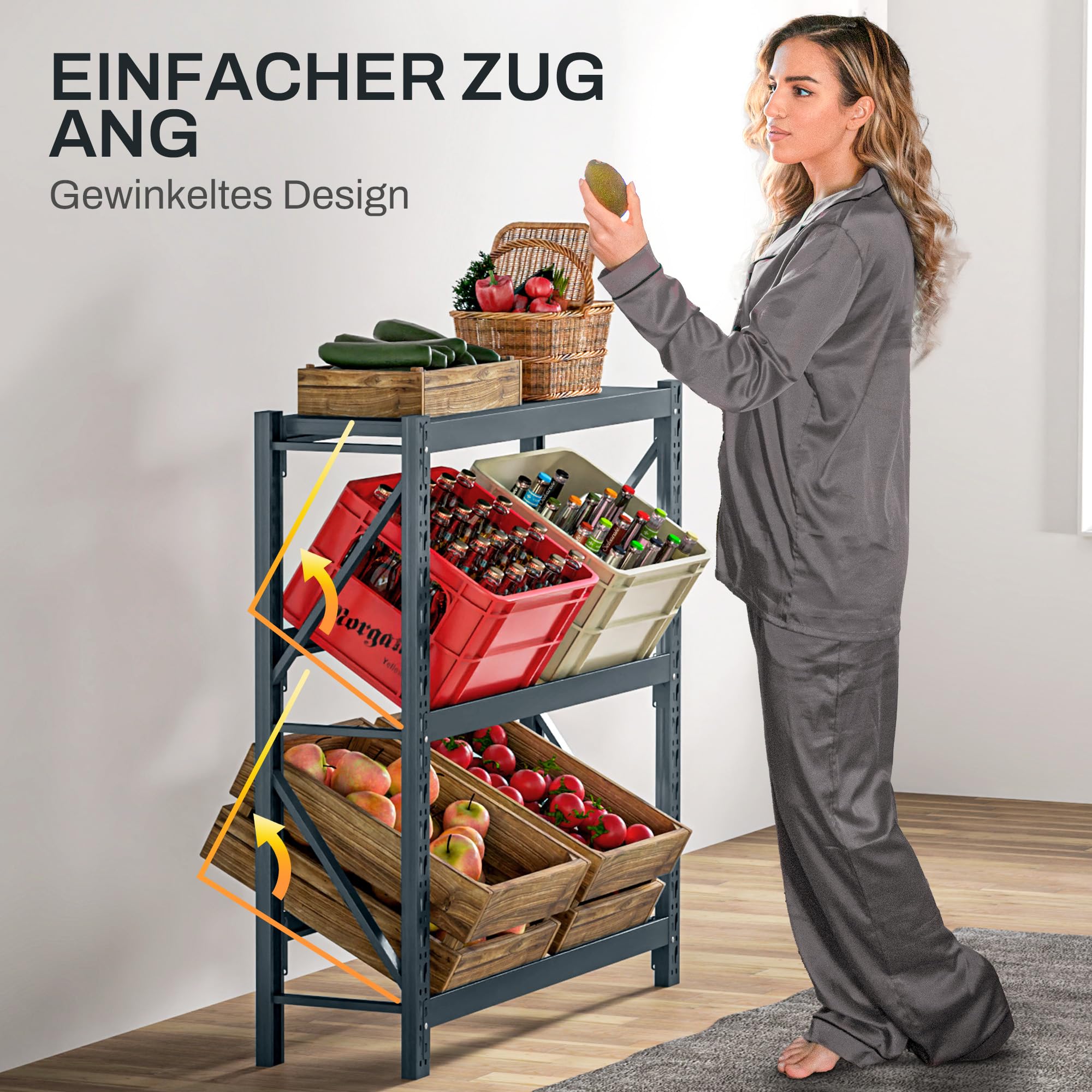 HOMCOM Getränkekistenregal für 6 Kisten, Freistehend Kistenregal mit Ablage, Getränkeregal mit Verstellbar Regalhöhe, Kippschutz, 110 x 30 x 110 cm, Stahl, Grau