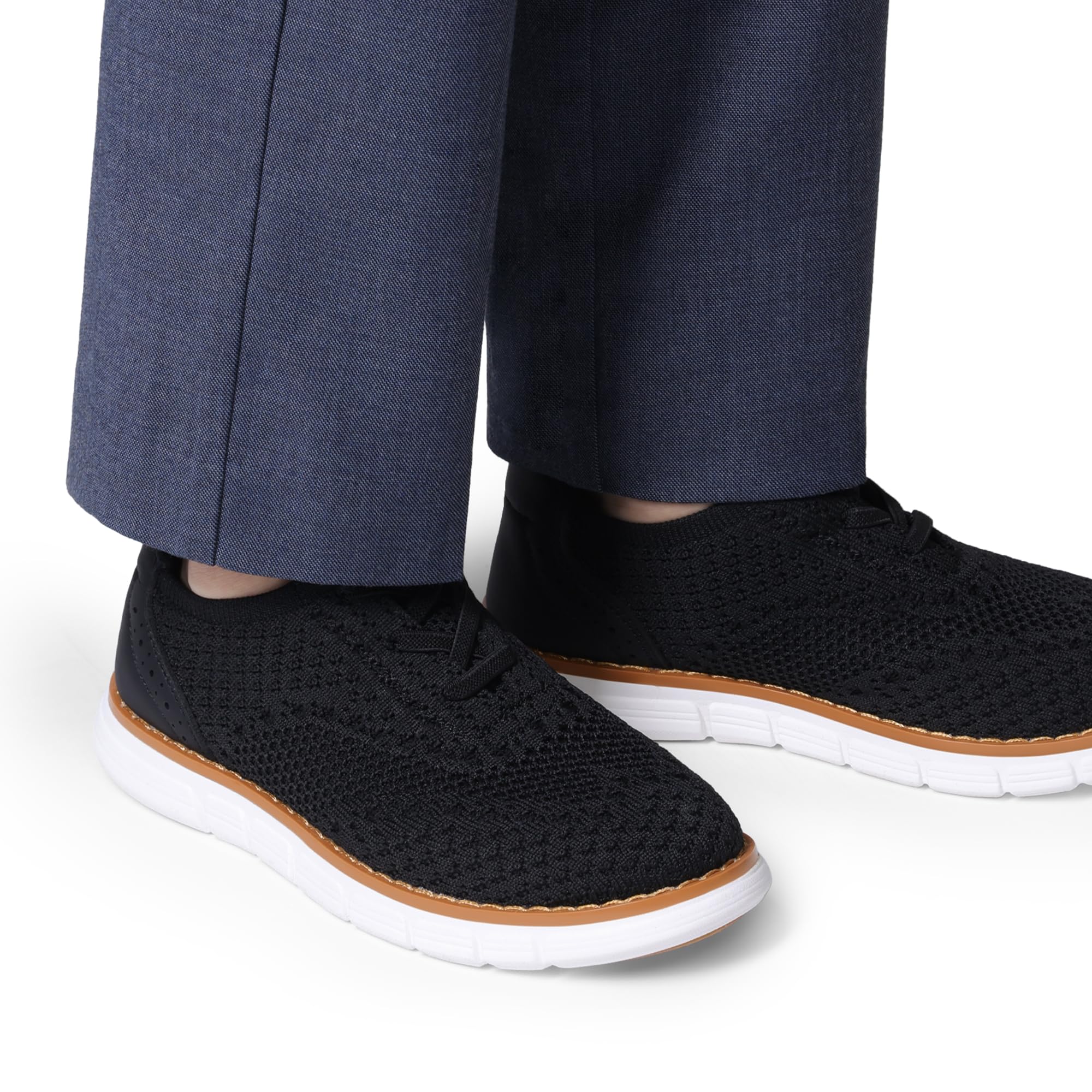 Bruno Marc Tenis de vestir de malla Oxford para niño, informales, con cordones, ligeros, Negro, 2 Little Kid