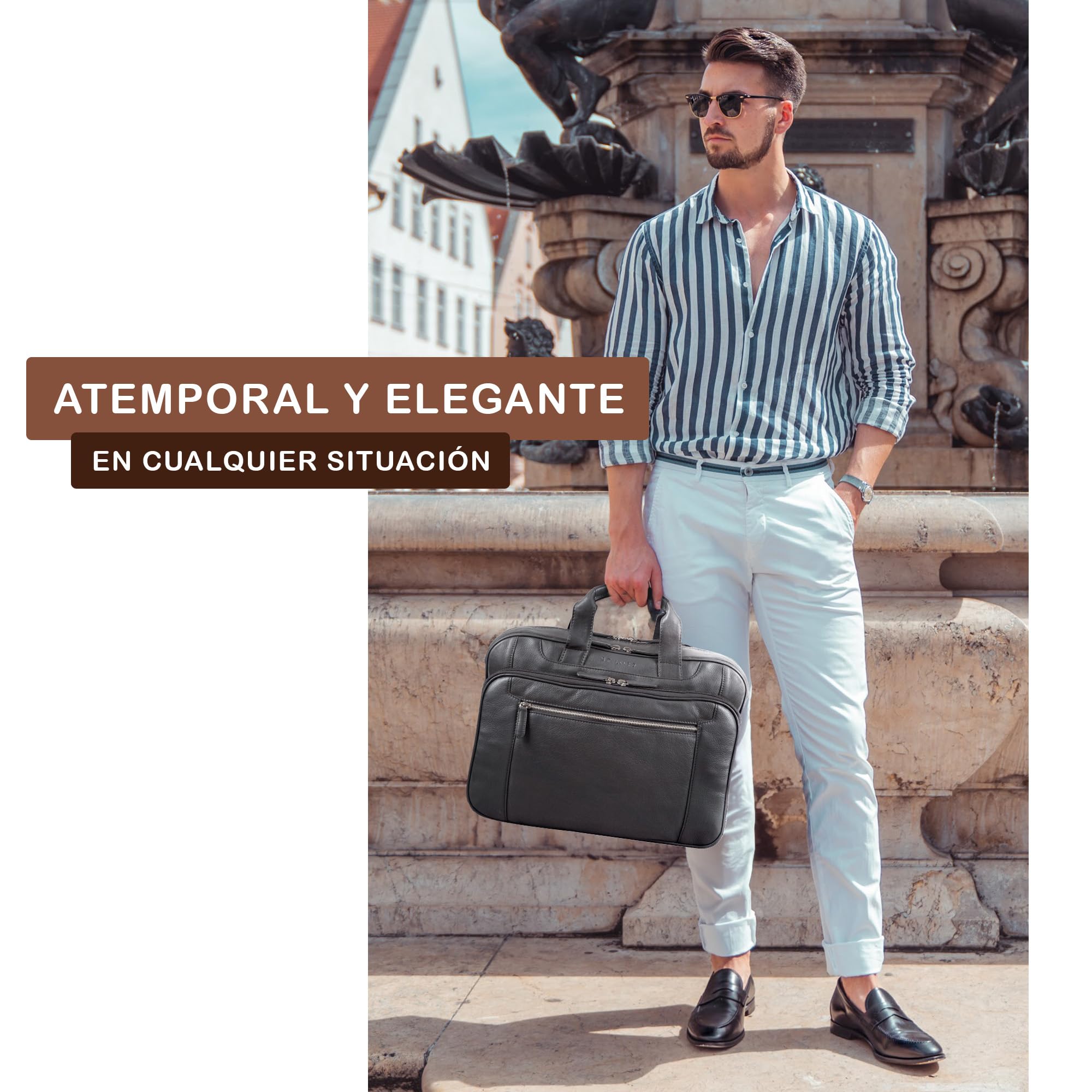 STILORD Maletín de Cuero para Hombre Cognac - Gran Bolso para Portátil de 15,6 Pulgadas - Bolso de Hombro Vintage de Cuero de Vaca Nelson