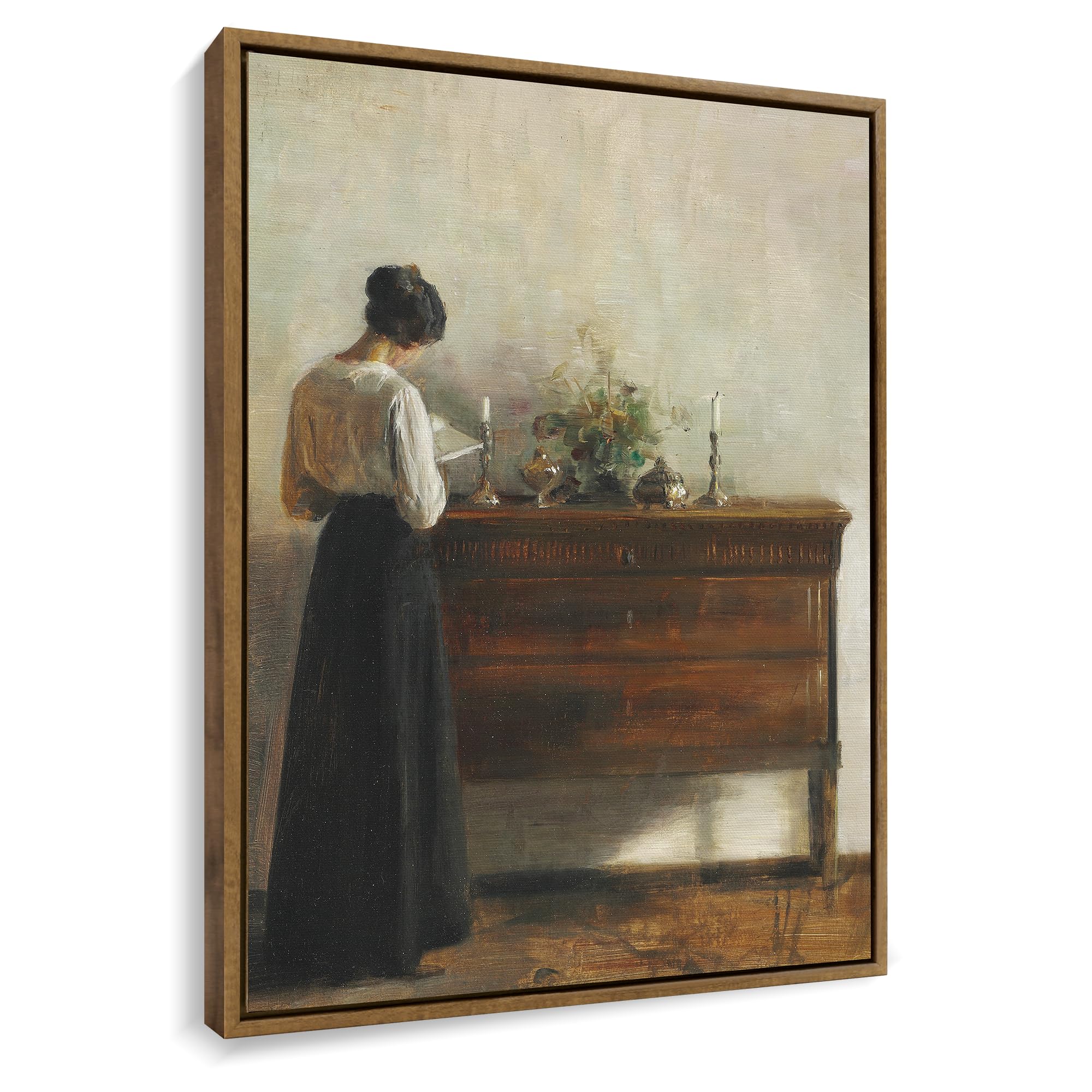 LITIVY Framed Vintage Wall Decor Home Decor Interior With The Artist's Wife Standing By A Dresser Reading By Carl Holsoe Wall Art Artwork For Home Kitchen Living Room Decor