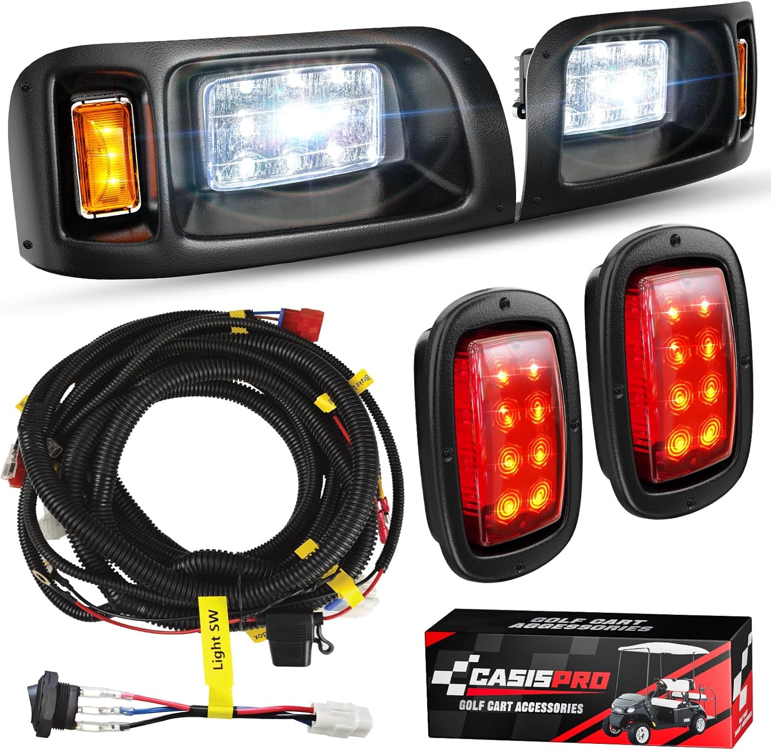 12V Golf Cart Light Kit for Club Car DS 1993-UP, Street Legal LED Headlight Taillight Kit with Wiring Harness