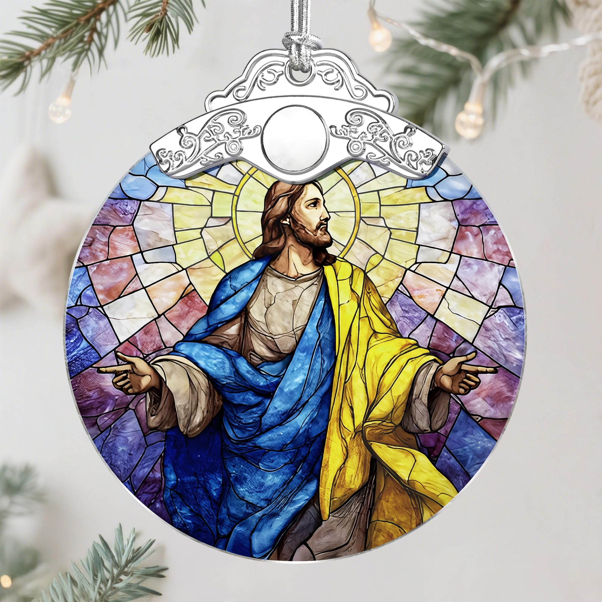 Photo 1 of **2 ORNAMENTS**Jesus Christ Stained Glass Ornament, Christmas Ornament, Christmas Tree Decoration, Christian Religious Decor, Easter Resurrection Gift, Gift for Christian, Religious Gift
