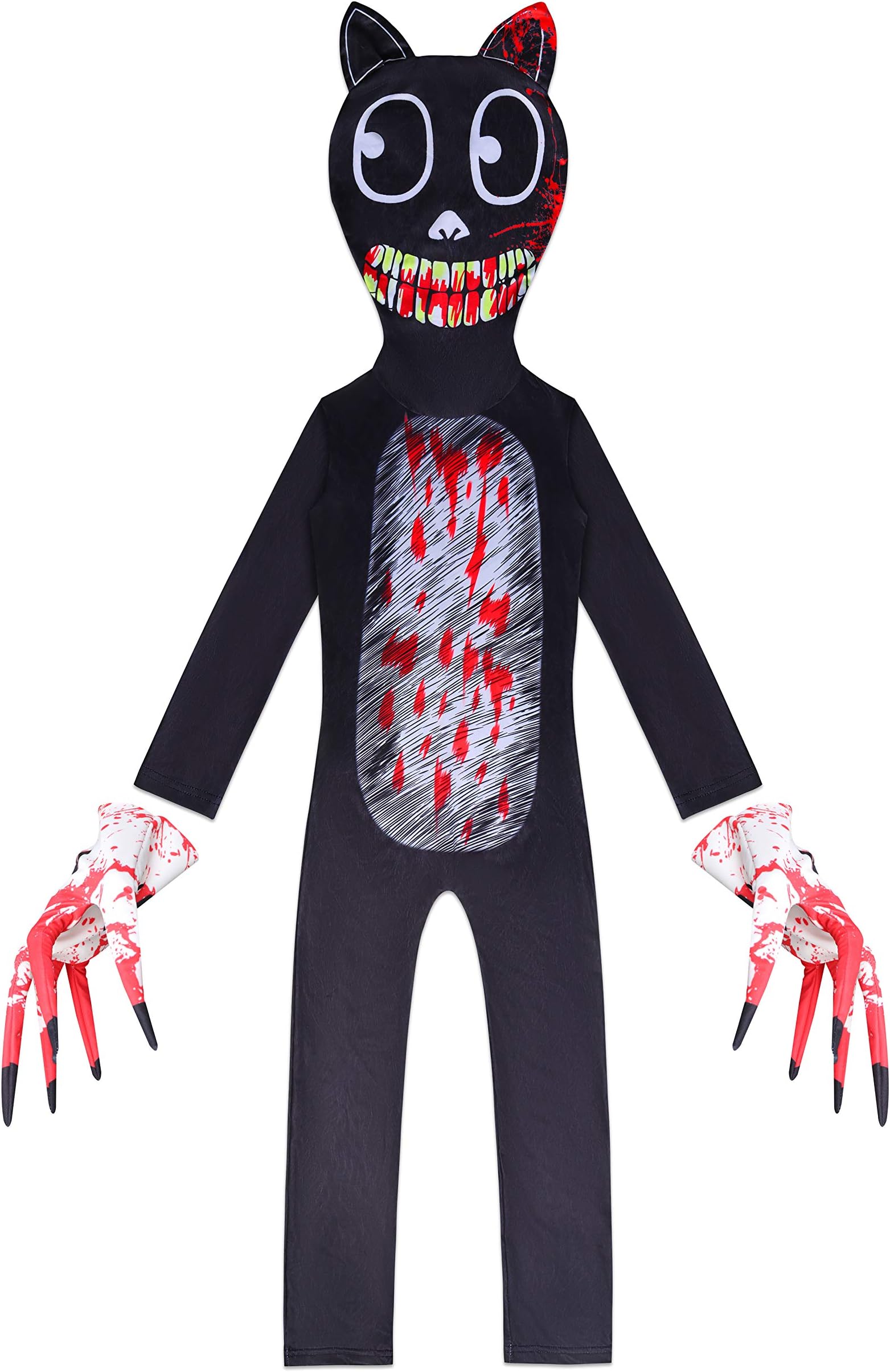 Cartoon Cat Costume Kids Scary Black Cat Cosplay Creepy Halloween Jumpsuit Horror Bodysuit